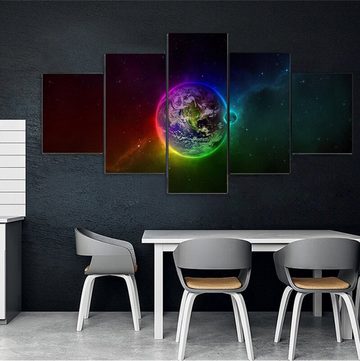 TPFLiving Kunstdruck (OHNE RAHMEN) Poster - Leinwand - Wandbild, 5 teiliges Wandbild - Universum, Erde, Planeten und Sterne (Leinwandbild XXL), Farben: Schwarz, Weiß, Blau -Größe: 10x15 10x20 10x25cm