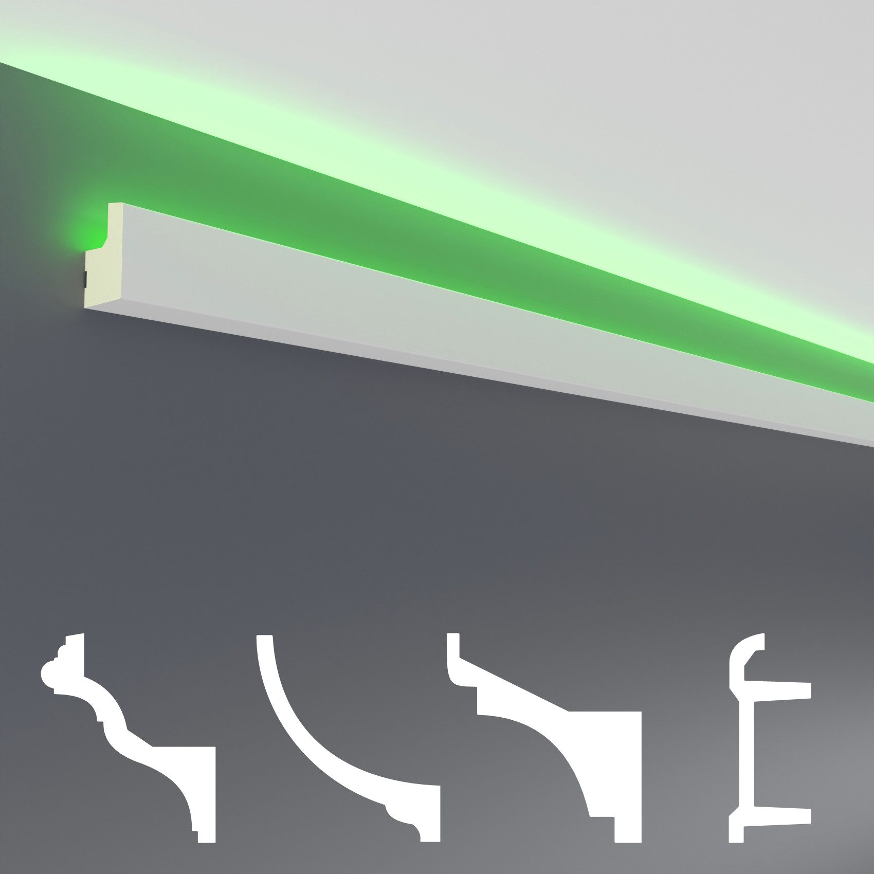 Hexim Zierleiste, Musterstück - 20cm, LED Stuckleisten - Indirekte Beleuchtung, Deckenleisten aus PU, leicht & lichtundurchlässig