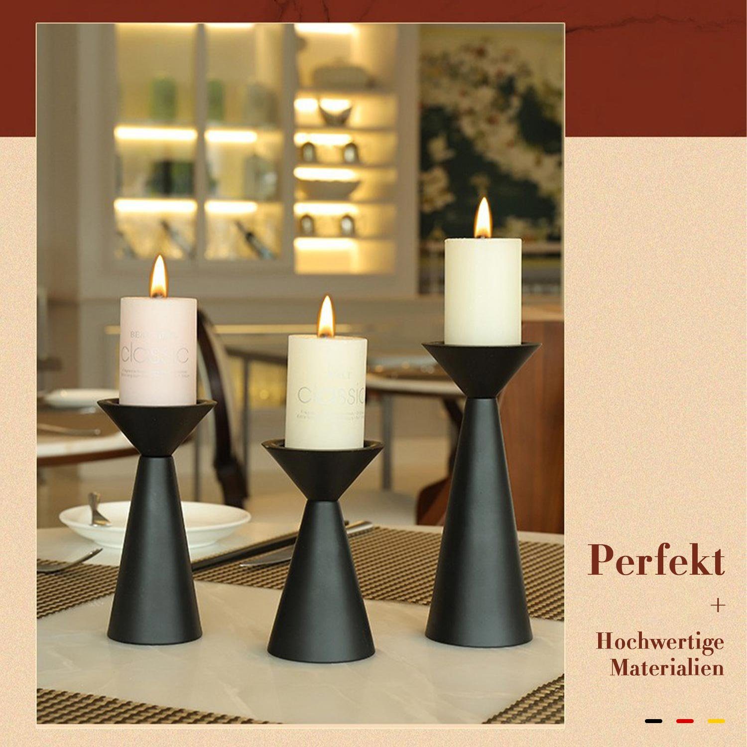 Set, MAGICSHE Heimdekoration 3er Stumpenkerzen Kerzenständer für Kerzenständer Kerzenhalter
