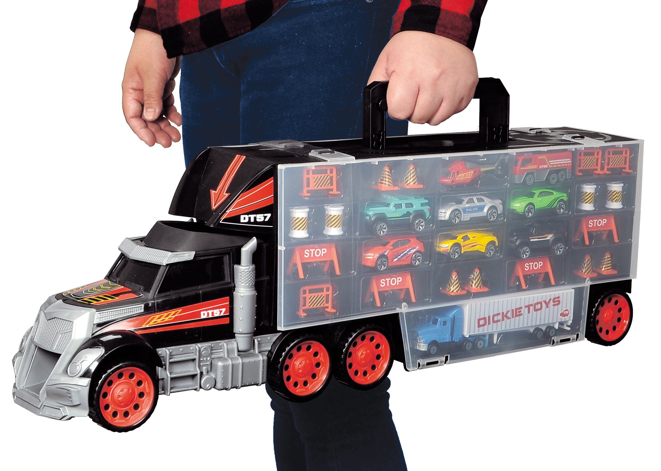 SIMBA Spielzeug-Auto Simba Truck Carry Case - Autokoffer in Truck Form mit  9 Fahrzeugen 62 cm lang