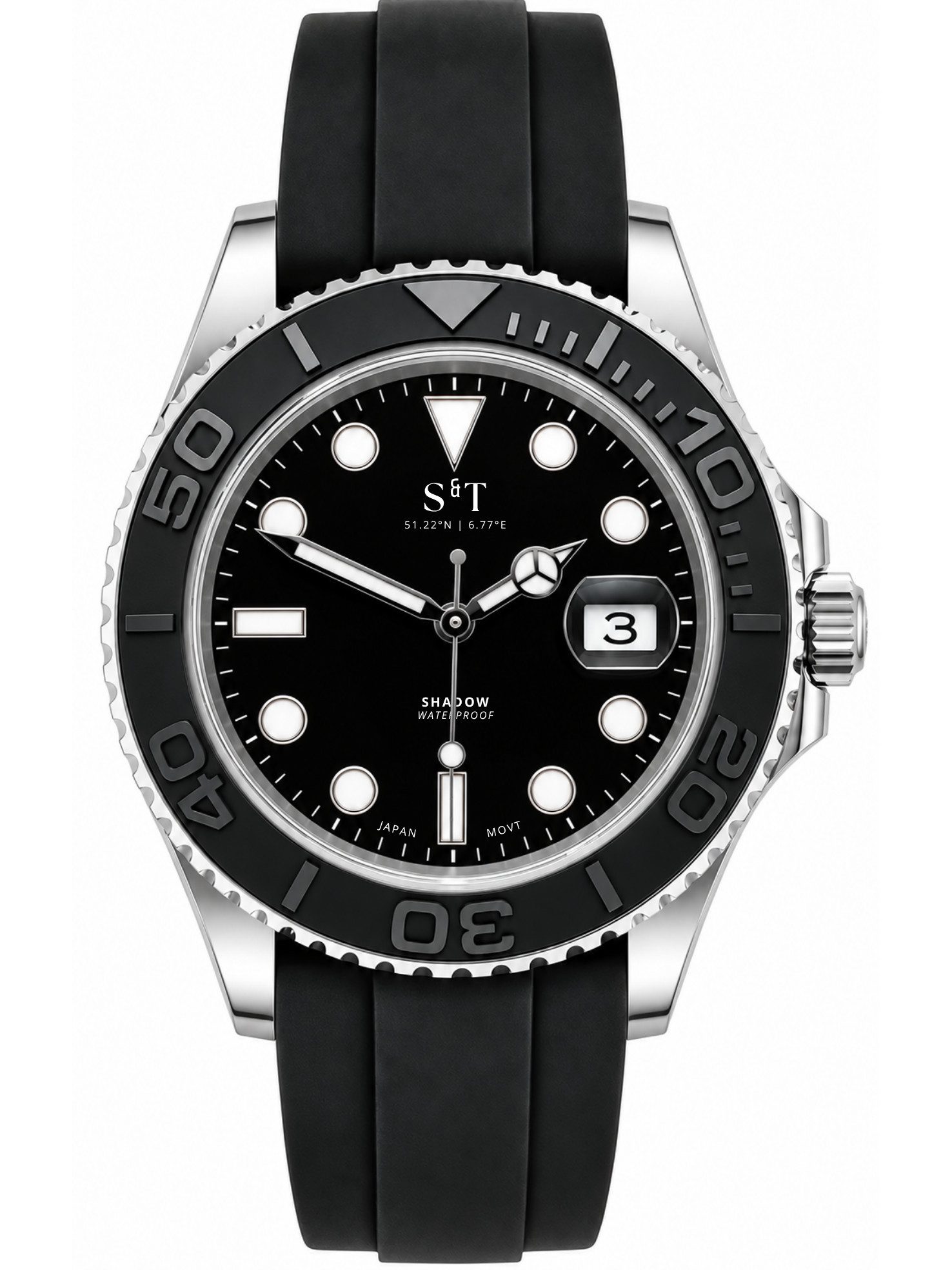 S&T Design Quarzuhr Herrenuhr Armbanduhr GTM Japanisches Uhrwerk Silikon Armband Edelstahl Shadow, (Matt, 1-tlg., inkl. Uhrenbox), 5BAR Wasserdicht Männer Uhr Datum mit Datumslupe Lumineszenz Leuchtend