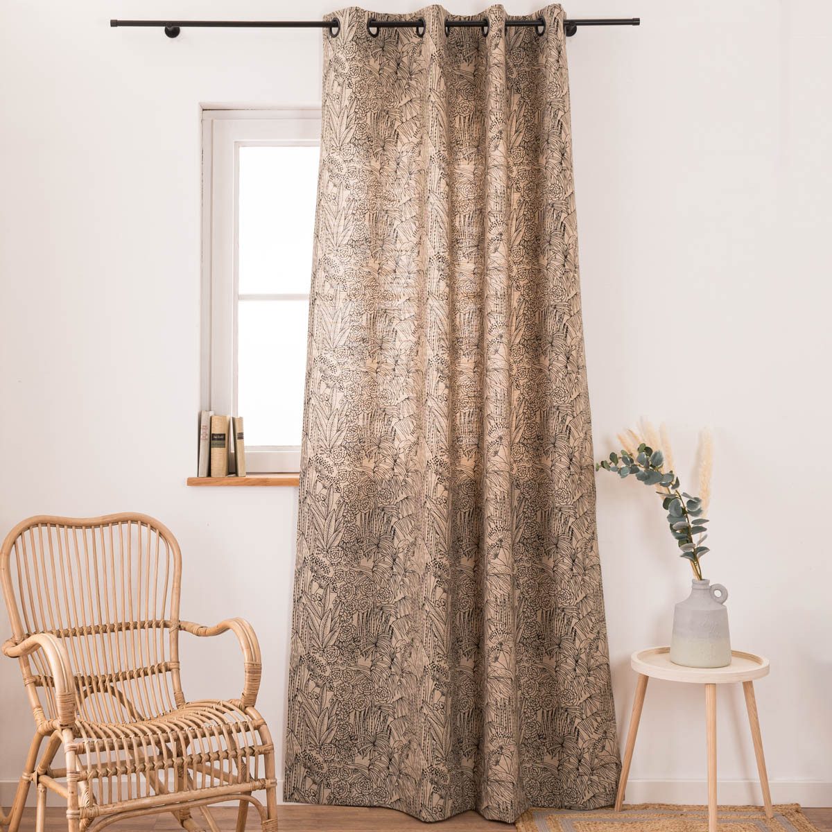 SCHÖNER LEBEN. Vorhang Vorhang Ösen Orphee Botanics natur schwarz 245cm von SCHÖNER LEBEN., Ösen, blickdicht, Polyester