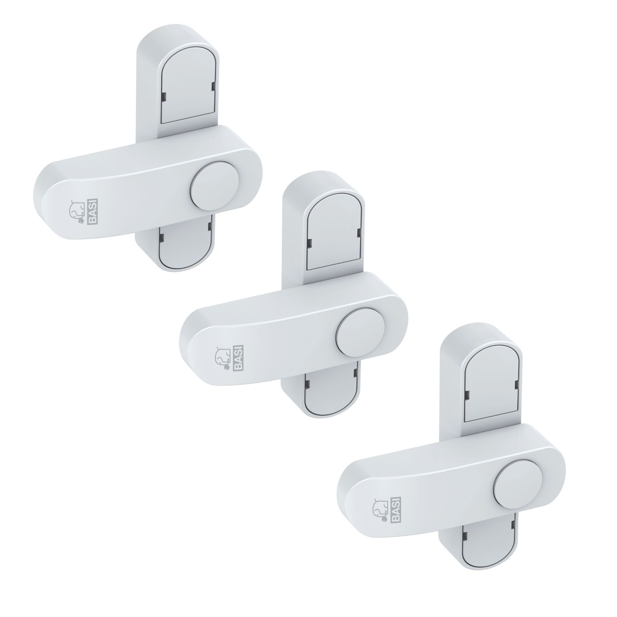 BASI Fensterzusatzschloss Fenstersicherung (Spar-Set, 3 St), 1-flügelige Fenster, Sperrbügel, Druckknopfsicherung, Weiß, 3 Stück