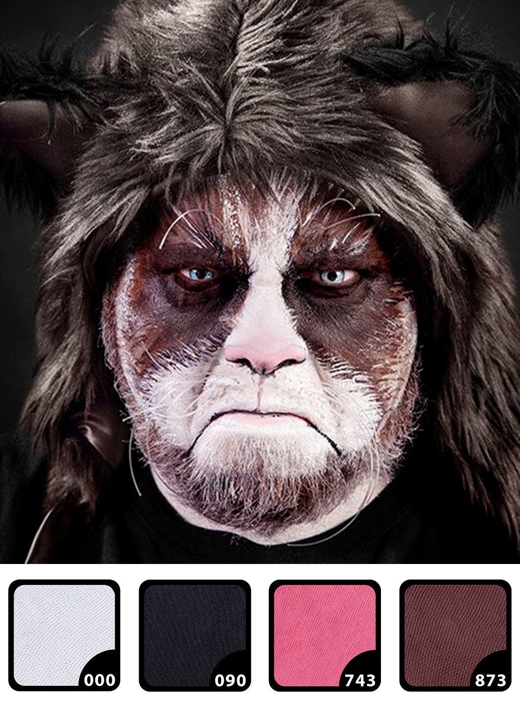 Maskworld Theaterschminke Make-up Set Grumpy Cat, Halloween Schminkset mit perfekt abgestimmten Komponenten