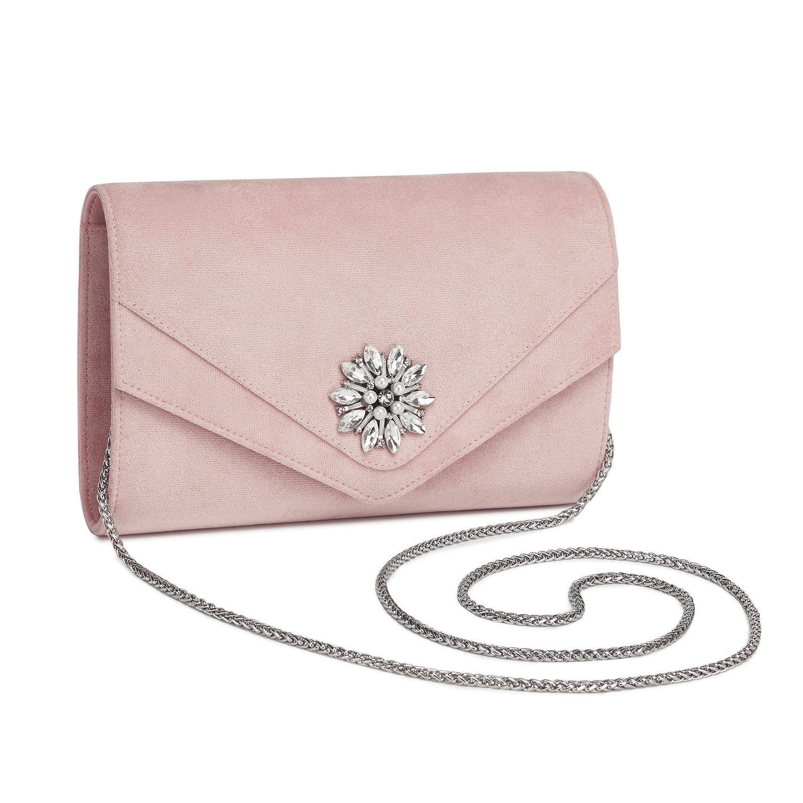 Miss Lulu Clutch Damen, Elegante Abendtasche mit Diamantbesatz & Kette