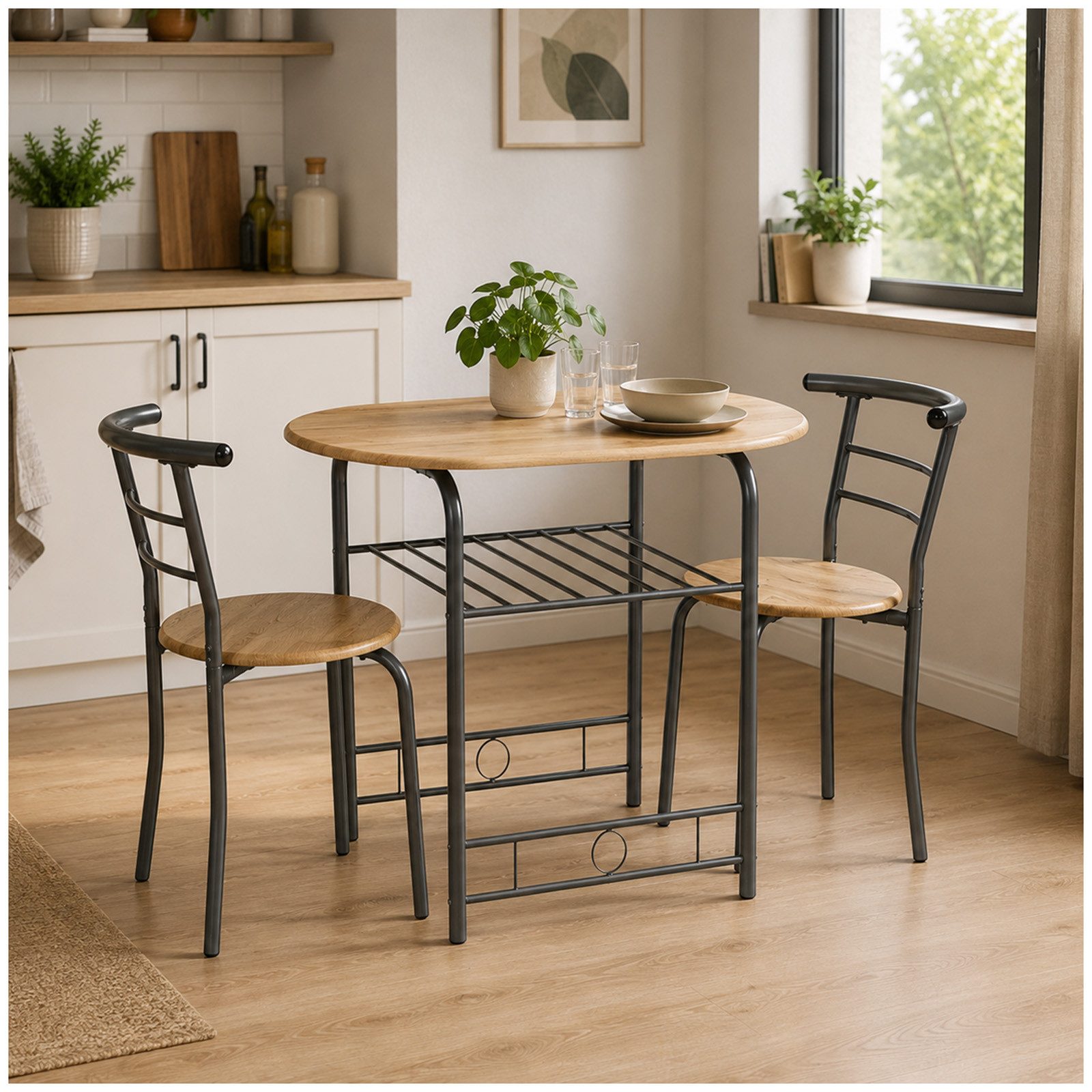 HTI-Living Essgruppe Tischgruppe Artisaneiche Merit, (Set, 3-tlg., 1 Tisch, 2 Stühle), Essgruppe 1 Tisch 2 Stühle