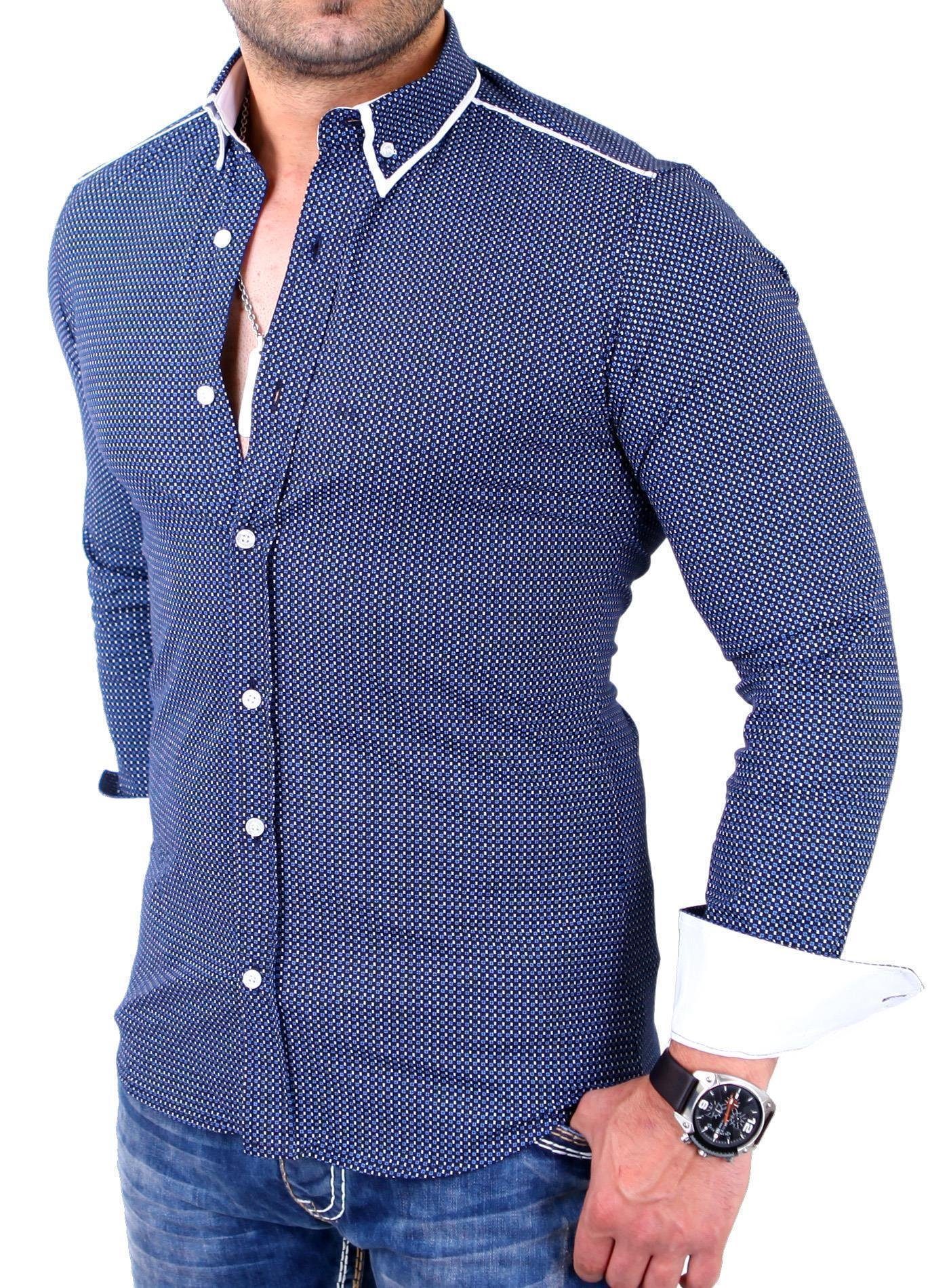 Langarmhemd Reslad Herren Hemd Glencheck Button-Down-Kragen Langarmhemd RS-7208