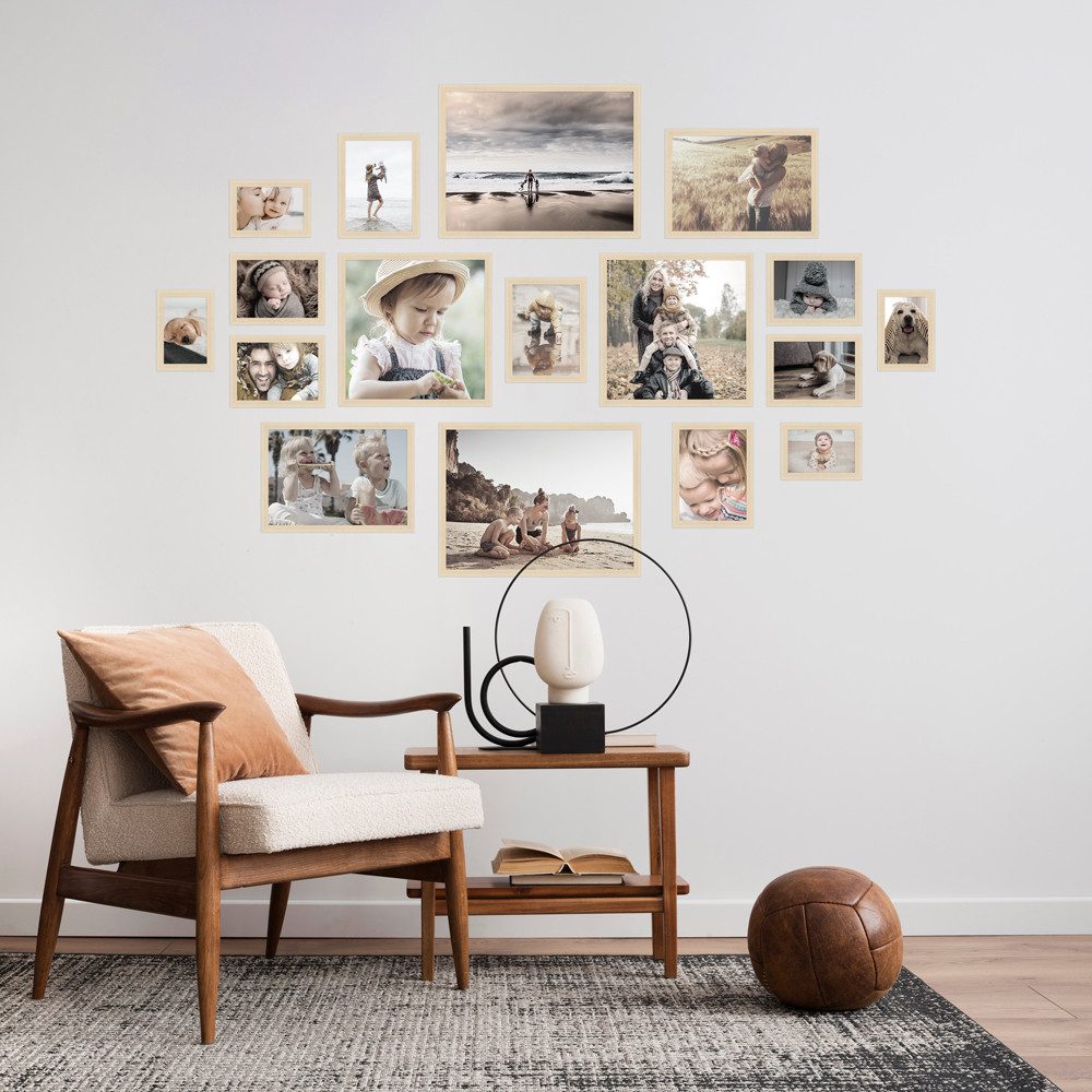 WANDStyle Bilderrahmen-Set H950, für 17 Bilder, Natur-Optik, aus Massivholz im Stil Modern