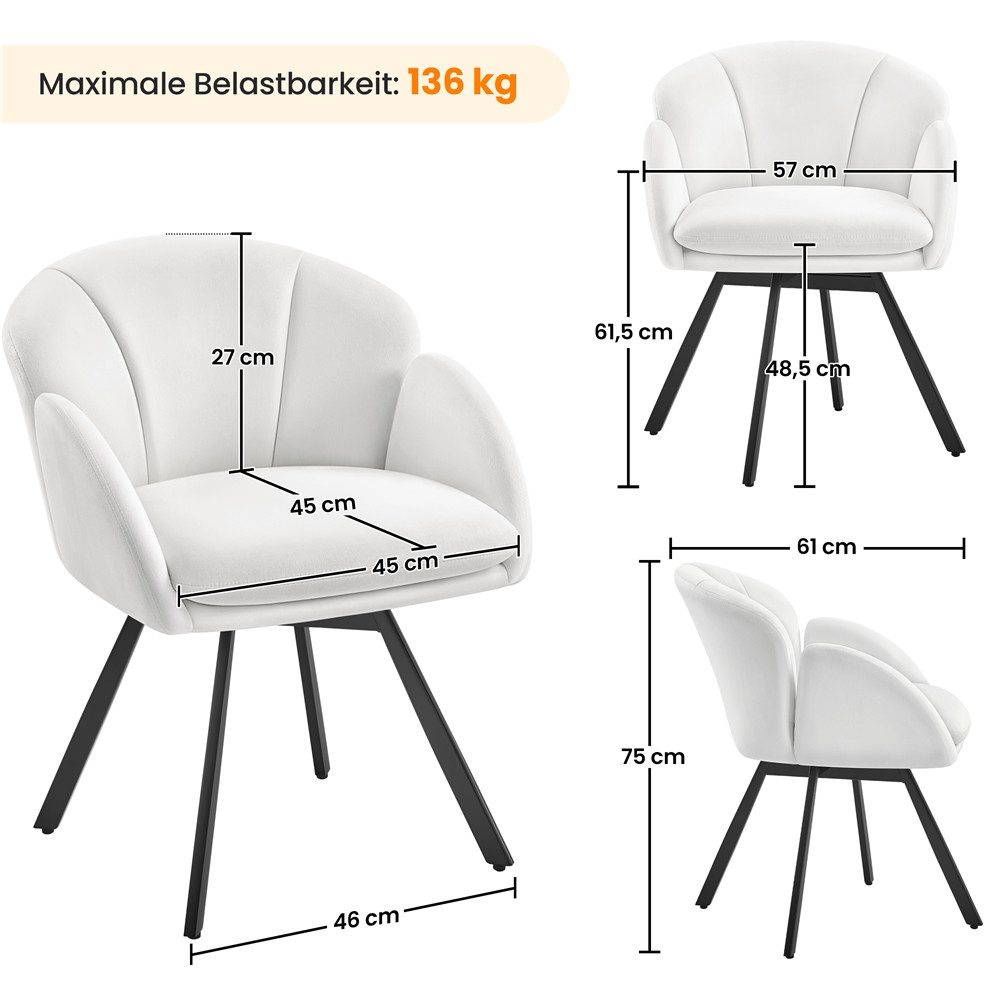 Yaheetech Esszimmerstuhl Polsterstuhl mit Schwenkbarem Sitz (2 St), 2er Loungesessel Schminkstuhl in Blütenblattform Metallbeinen – Bild 4 von 5