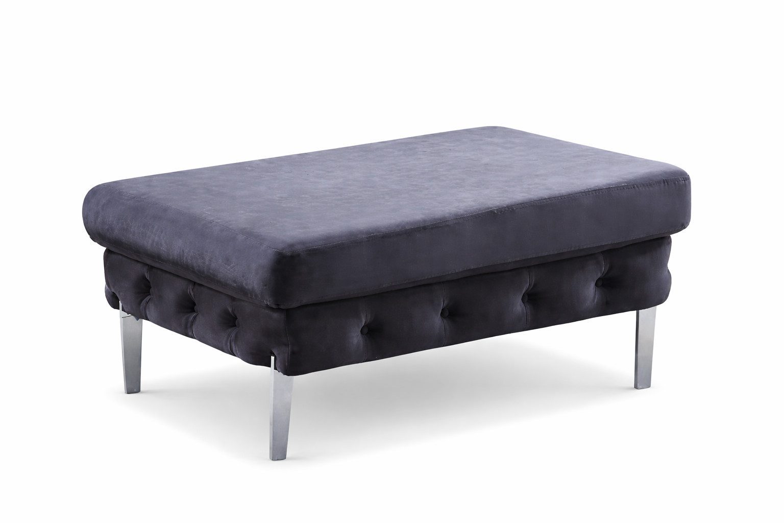 JVmoebel Polsterhocker Chesterfield-Hocker in Blau mit Wellenunterfederung und Edelstahlfüßen (1 St), Made in Europa