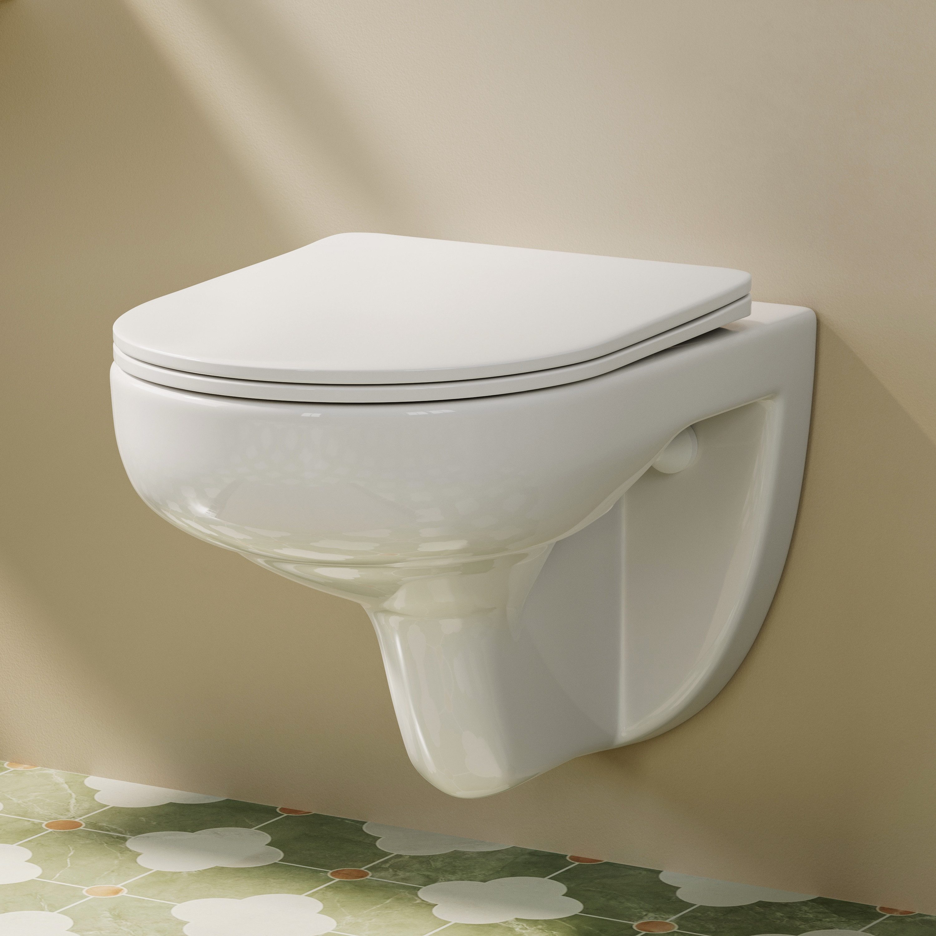 HOROW Tiefspül-WC Hänge WC Spülrandlos Toilette - 360° Einloch Superspin Spülung Wand WC, und WC Sitz mit Absenkautomatik, Abgang WC, Wand-WC mit WC-Sitz Absenkautomatik