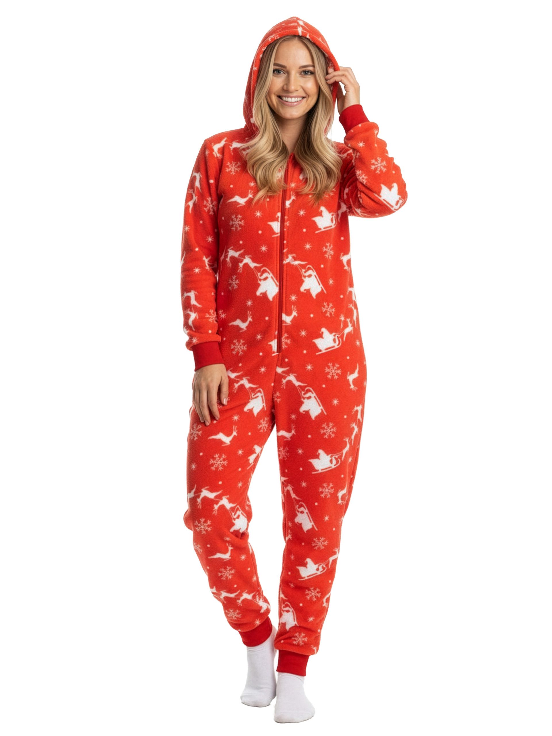 United Labels® Jumpsuit Rentier X-MAS Jumpsuit mit Kapuze Santa Overall Onesie Pyjama