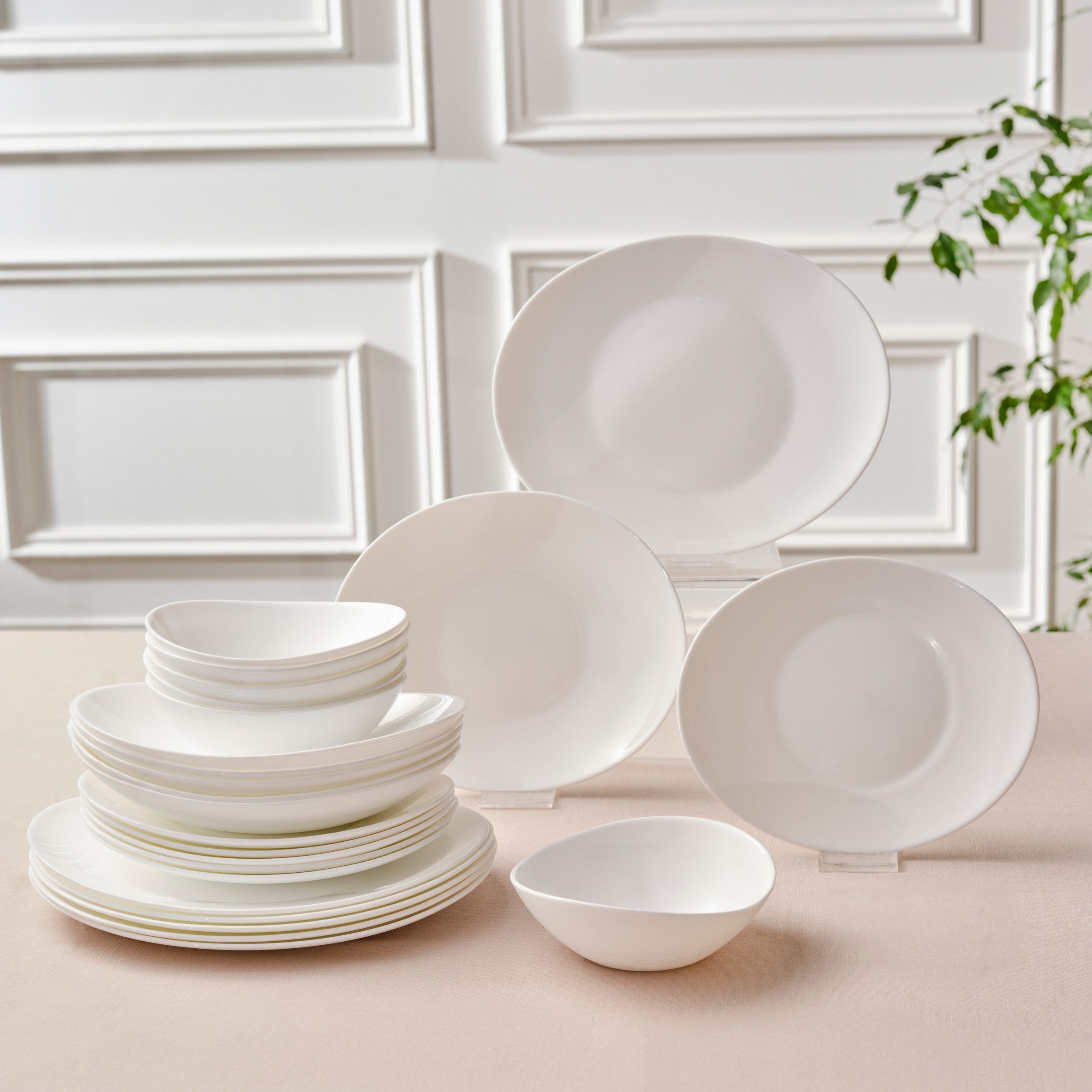 Karaca Geschirr-Set Karaca Weiß Pure Geschirrset Tafelservice Set für 6 Personen, 24 tlg, 6 Personen, Glas, Handwäsche empfohlen