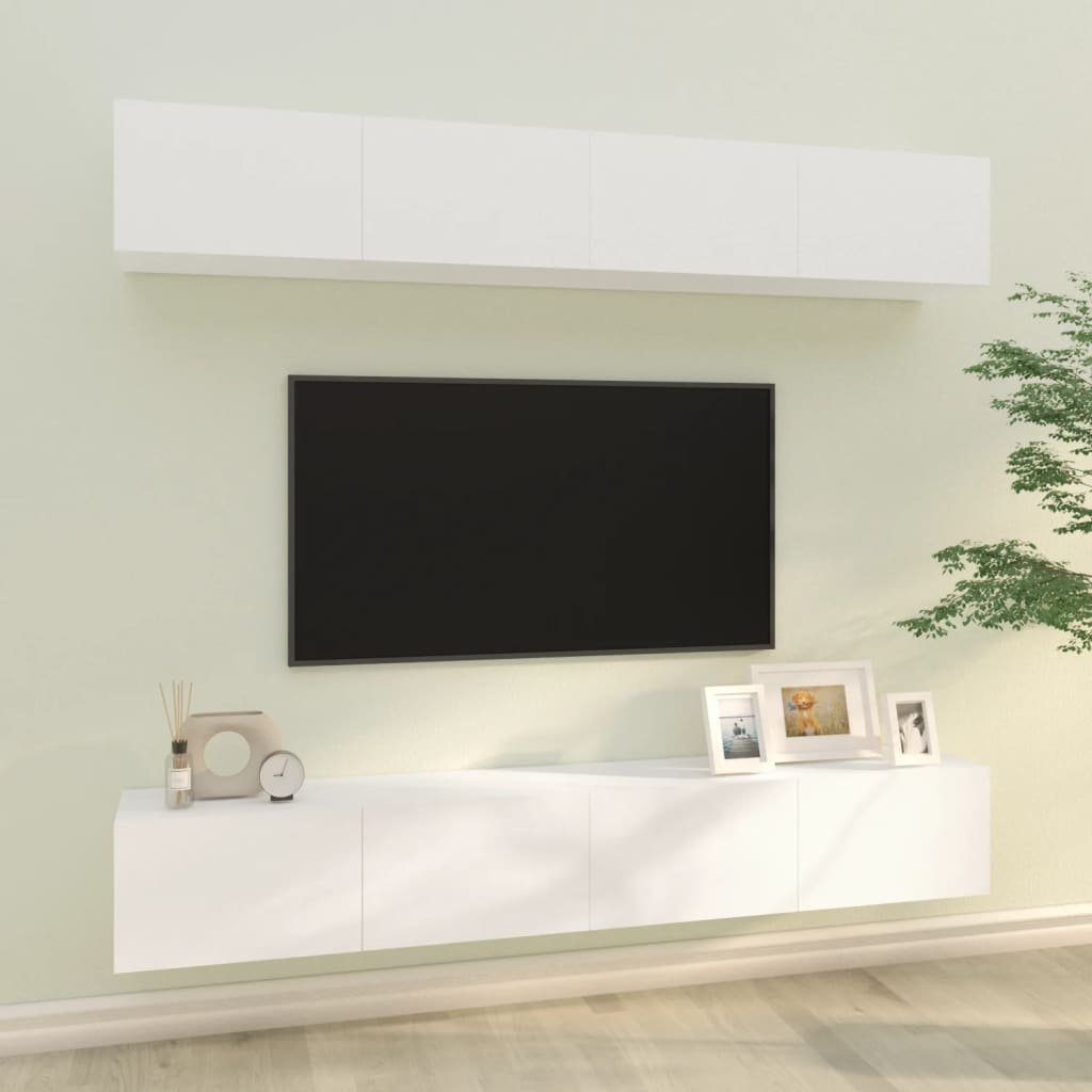 furnicato TV-Schrank TV-Wandschränke 4 Stk. Weiß cm 100x30x30
