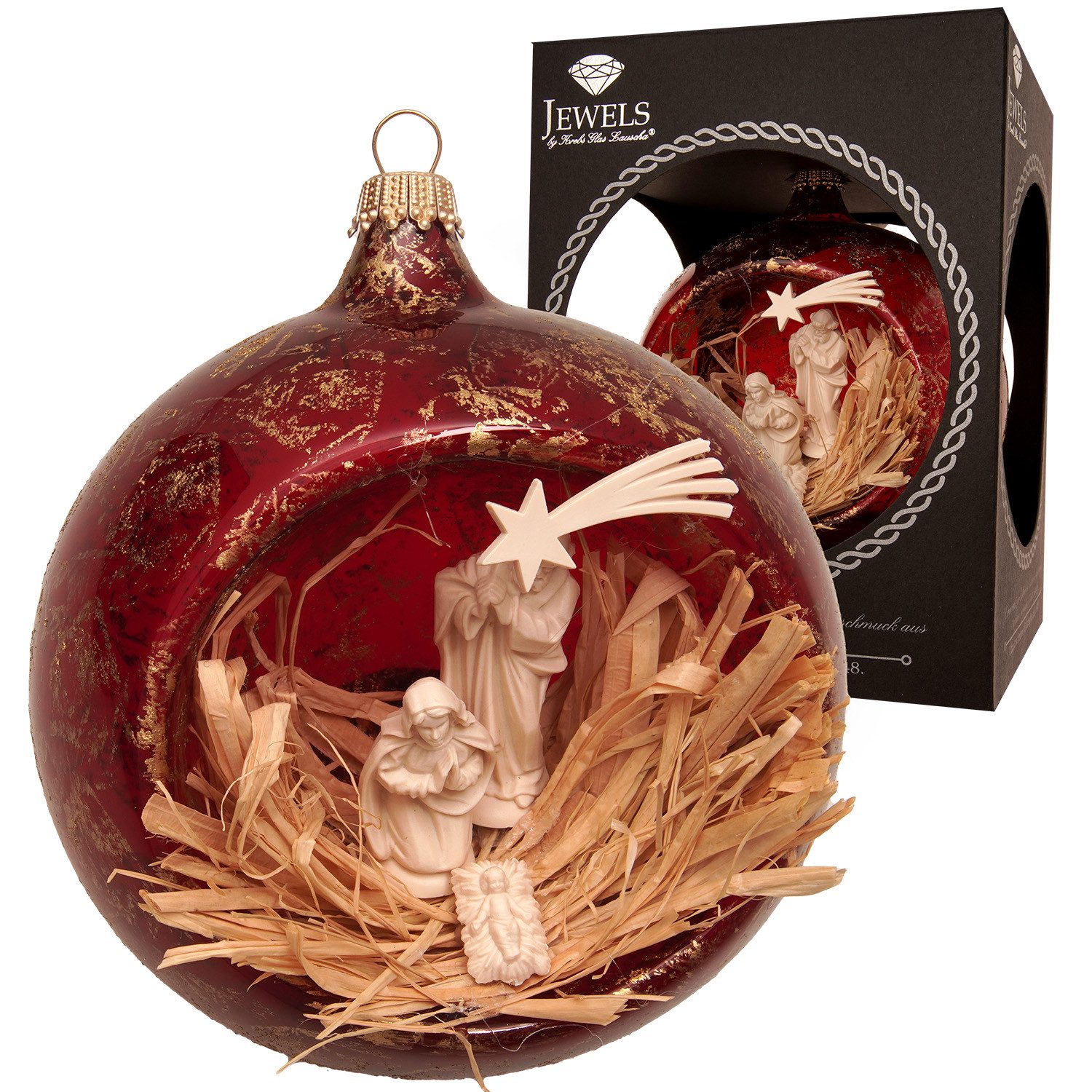 Krebs Glas Lauscha Weihnachtsbaumkugel Weihnachtskugel Krippenszene rot 10cm, Dekoriert mit Liebe zum Detail