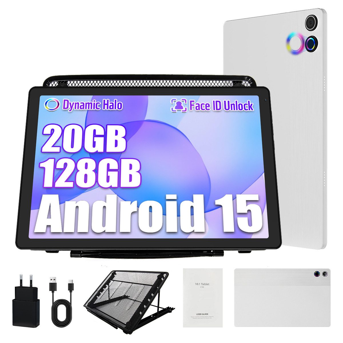 Happybe 10,4’’ Android, 128GB, HD 1280x800, Widevine L1, 5G/2,4G WiFi, 5000mAh Tablet (10,4", 128 GB, Android, WiFi 6, 8-Kern, 5MP+8MP Kamera, Stereo-Lautsprecher, mit Kühlständer)