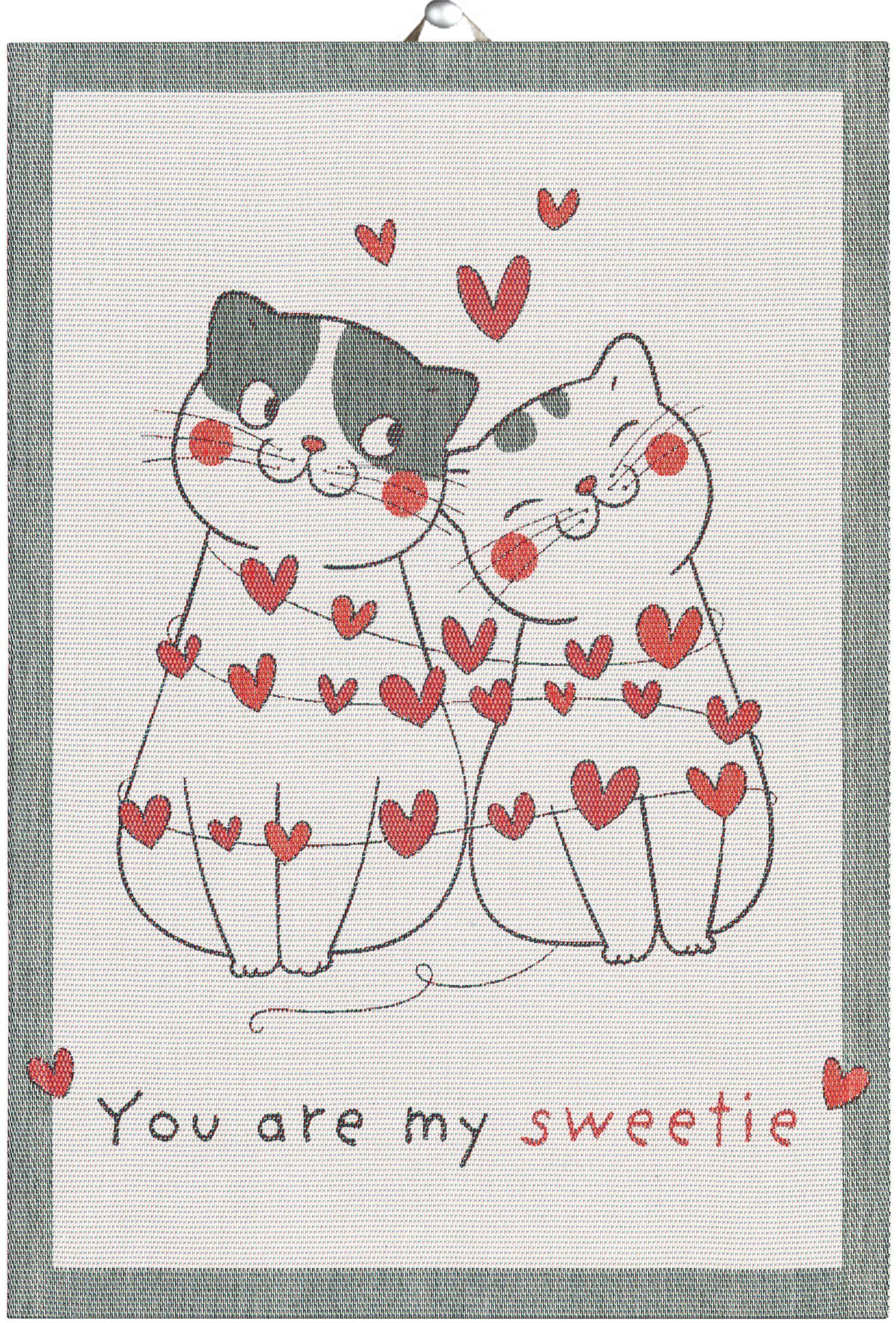 Ekelund Geschirrtuch Küchenhandtuch Love of Cats 35x50 cm, (1-tlg., 1 x Geschirrtuch), Pixel gewebt (3-farbig)