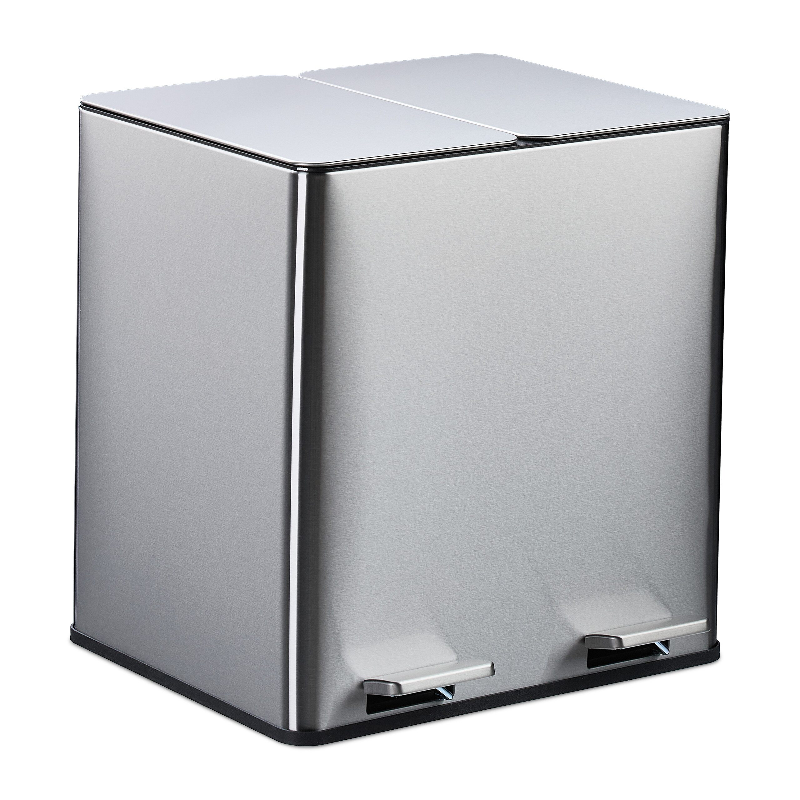 relaxdays Mülltrennsystem Mülleimer mit Geruchsfilter 2x15 Liter, silber