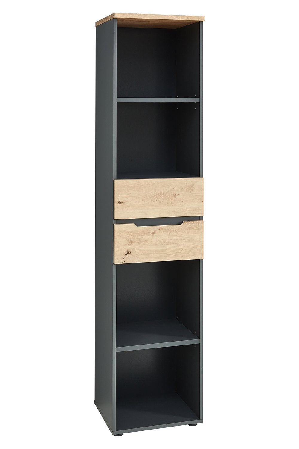 Innostyle Aktenschrank Regal MEMPHIS, Graphit Dekor, B 45 x H 197 cm Artisan Eiche Dekor, 4 offene Fächer