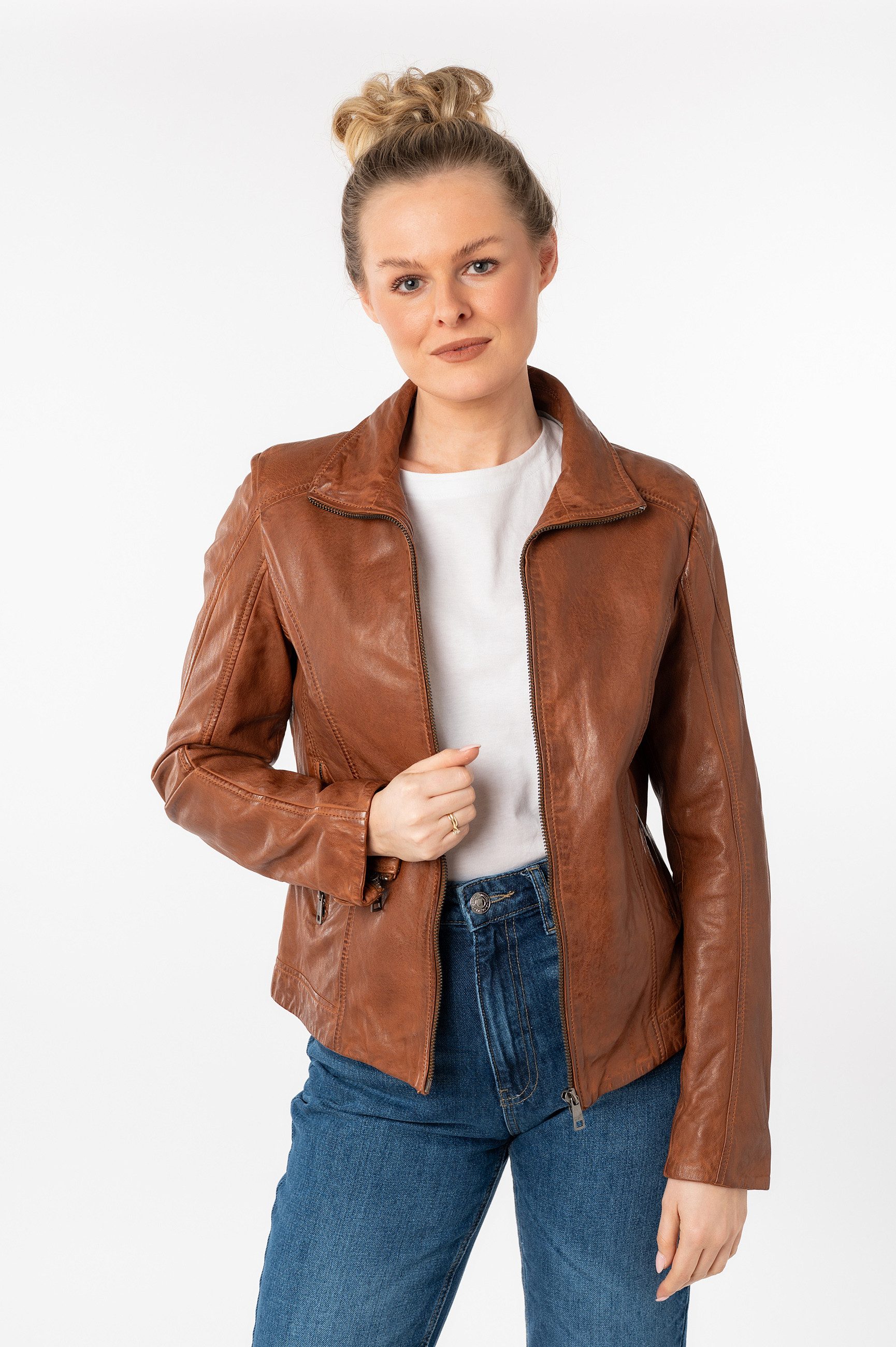 Mauritius Lederjacke MWJolah mit Umlegekragen und gesteppter Rückenpartie günstig online kaufen