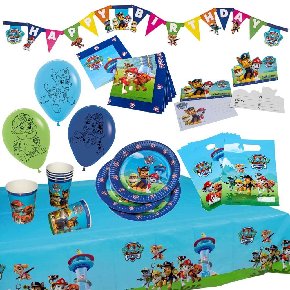 Party Fun Einweggeschirr-Set XXL Party Geburtstag Set für Jungs Paw Patrol Partykoffer 51 Teile