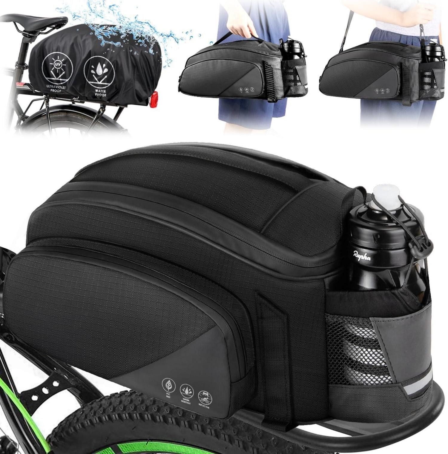 Fahrrad-Gepäckträger Fahrradtasche 12L wasserdicht reflektierend mit Schultergurt