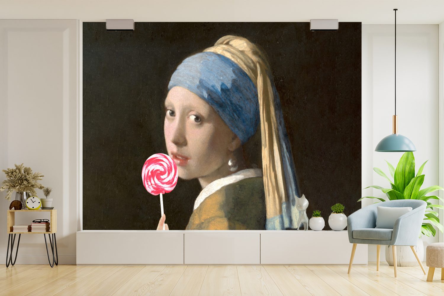 MuchoWow Fototapete Das Mädchen Matt, St), Wallpaper Vermeer - Kinderzimmer, - Vinyl Wohnzimmer, bedruckt, (6 für Süßigkeiten, Schlafzimmer, dem Tapete Perlenohrring mit