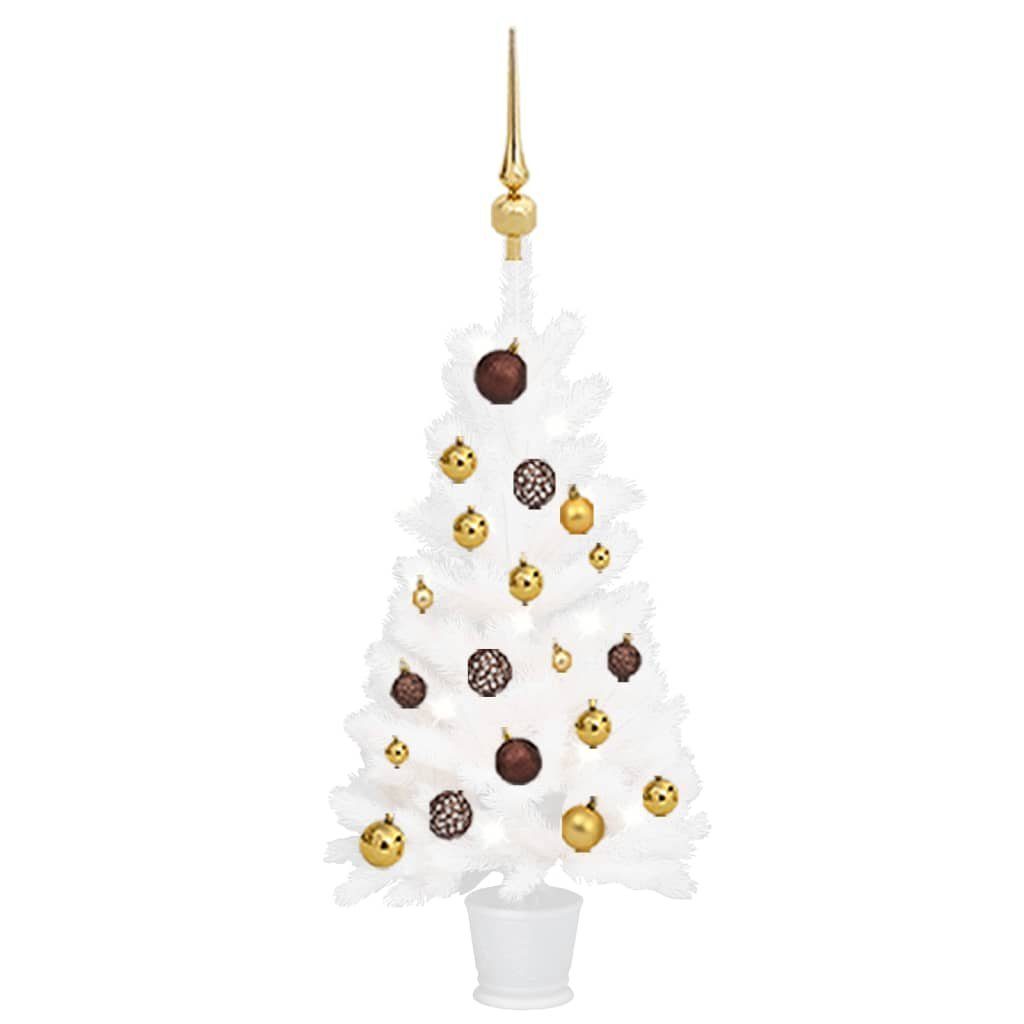 vidaXL Künstlicher Weihnachtsbaum Künstlicher Weihnachtsbaum Beleuchtung Kugeln 90 Weiß Gold cm mit &
