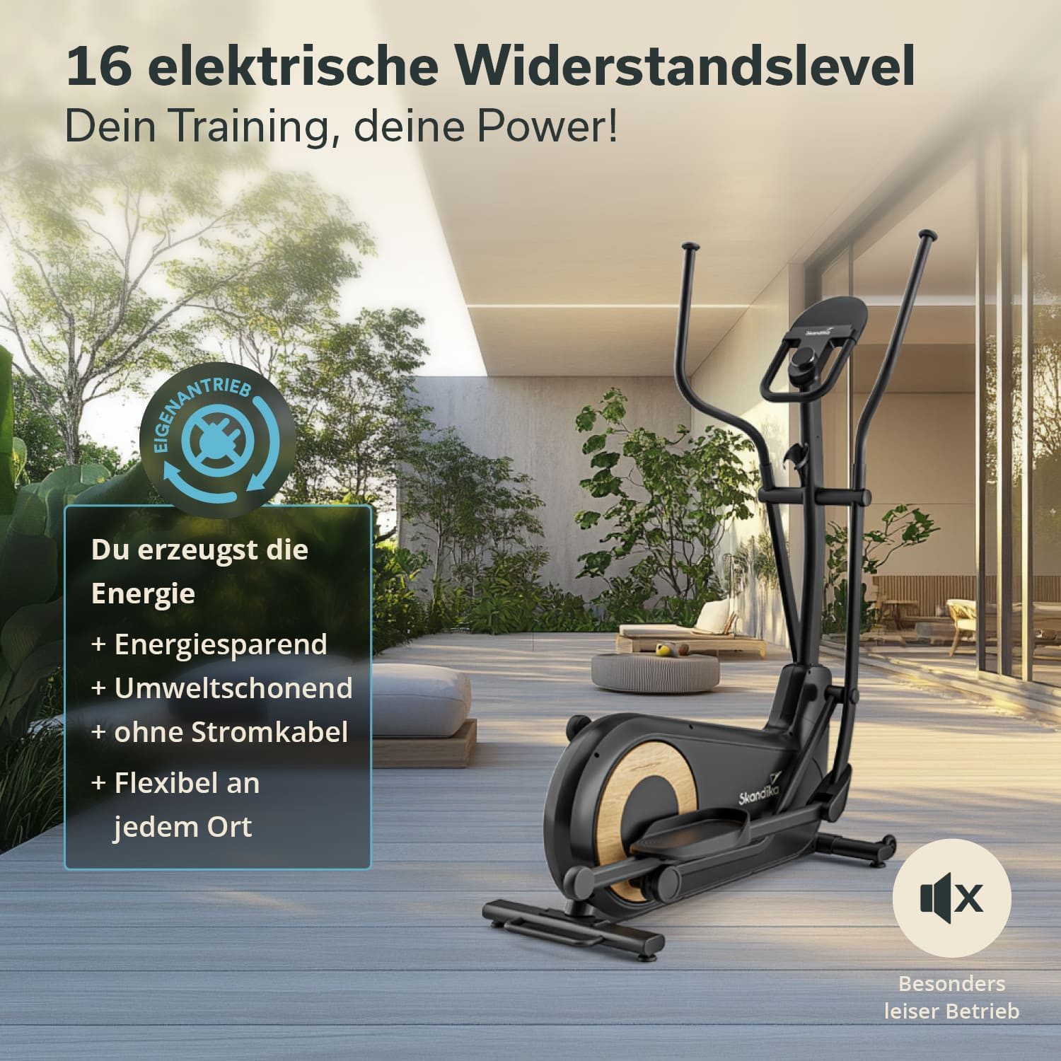 Skandika Crosstrainer Carbon P24-RG, Heimtrainer ohne Strom, mit Generator, Magnetbremse, Schwungmassensystem 24 kg, Widerstandsstufen 16, Tablet-Halterung
