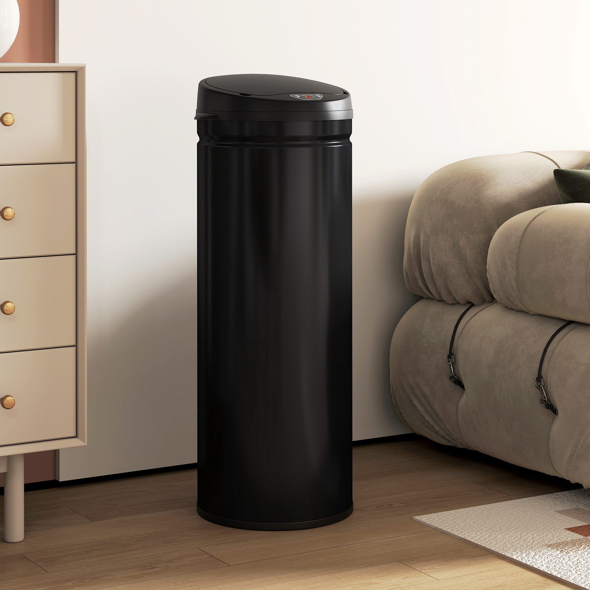 HOMCOM Mülleimer 50 Liter Sensor-Mülleimer mit Soft-Close-Funktion, aus Edelstahl für hygienische Küchen, Büros, Schwarz