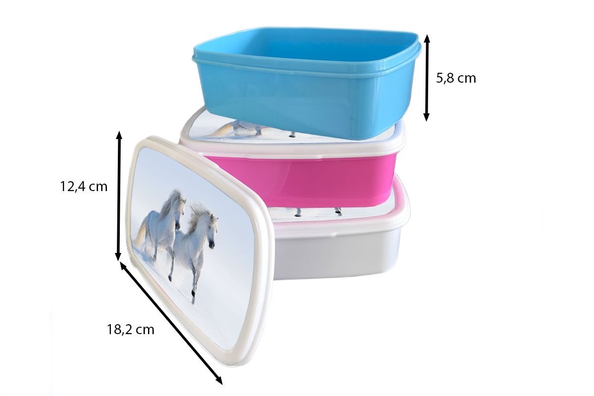 MuchoWow Lunchbox Winter - Kunststoff, Schnee, Erwachsene, Snackbox, (2-tlg), Pferde - für Brotdose Kunststoff rosa Kinder, Brotbox Mädchen
