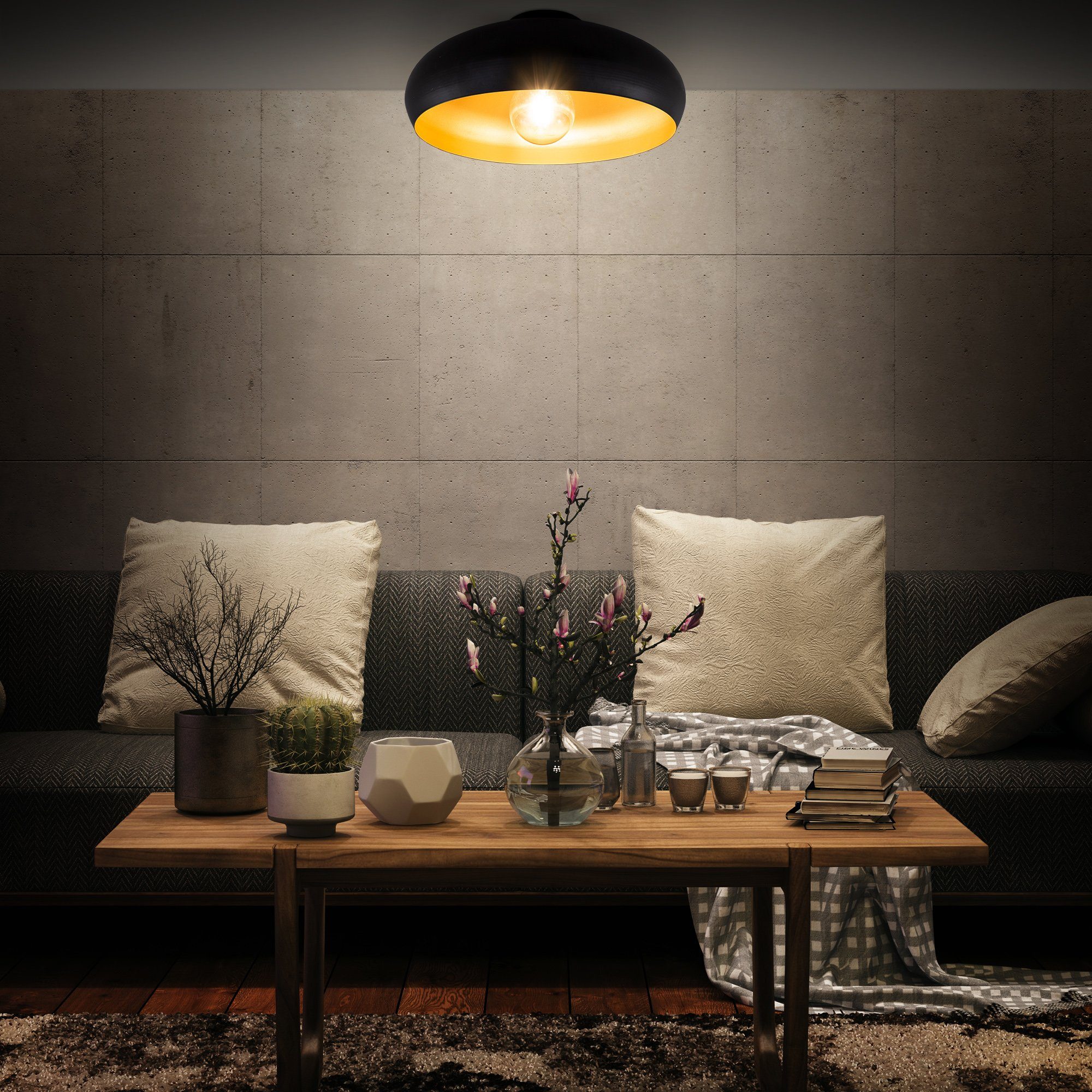B.K.Licht Deckenleuchte, ohne Leuchtmittel, Schlafzimmer LED Wohnzimmer Deckenlampe Warmweiß, schwarz-gold E27 Flur Retro