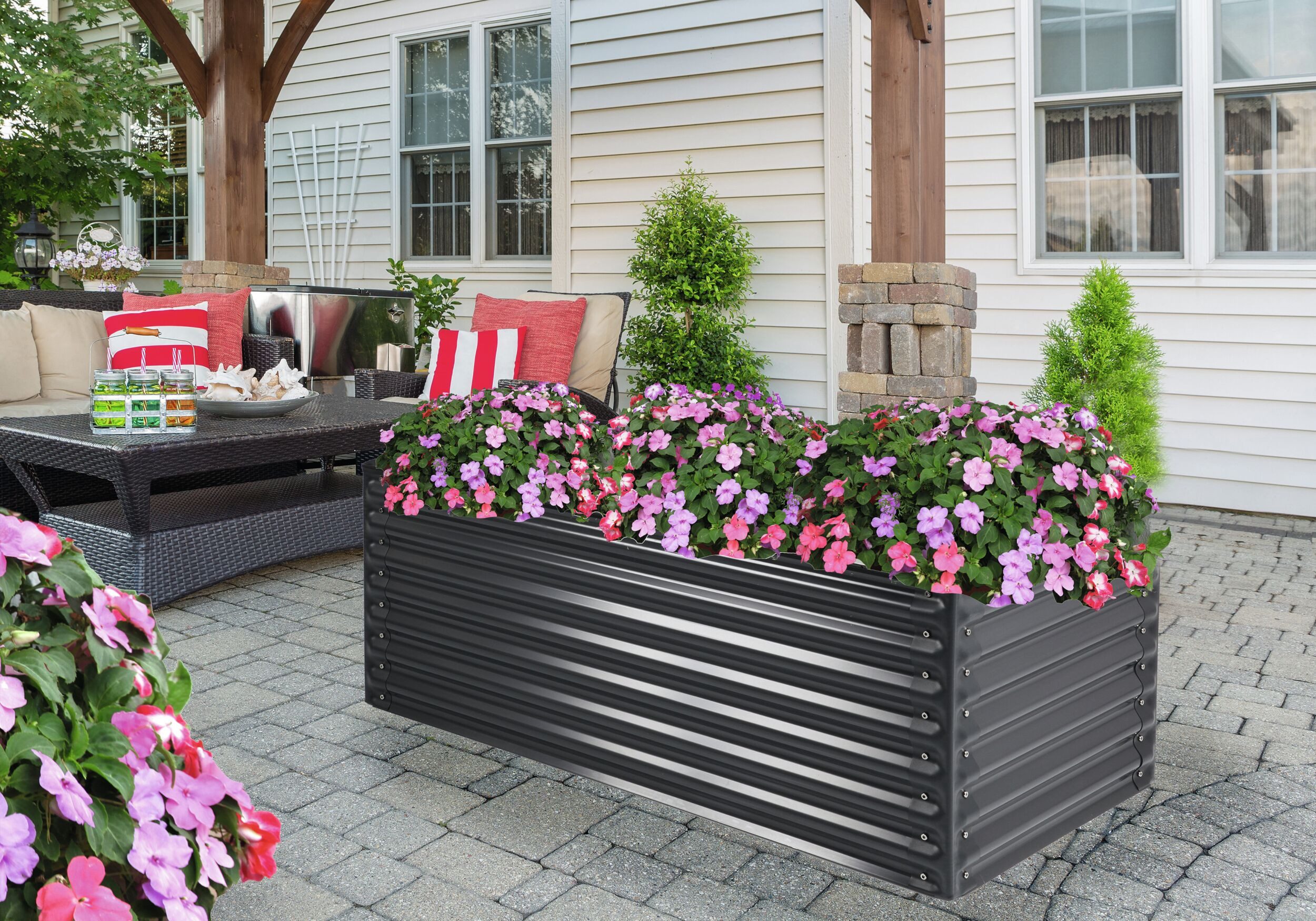 Floraworld Hochbeet, Pflanzkasten rechteckig anthrazit aus Metall 150 x 60 x 60 cm