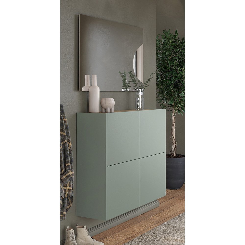 Lomadox Garderoben-Set BAIANO-01, (Spar-Set, 2-St., Garderobenspiegel Schuhschrank), in grün und Eiche, grifflos, Push-to-Open