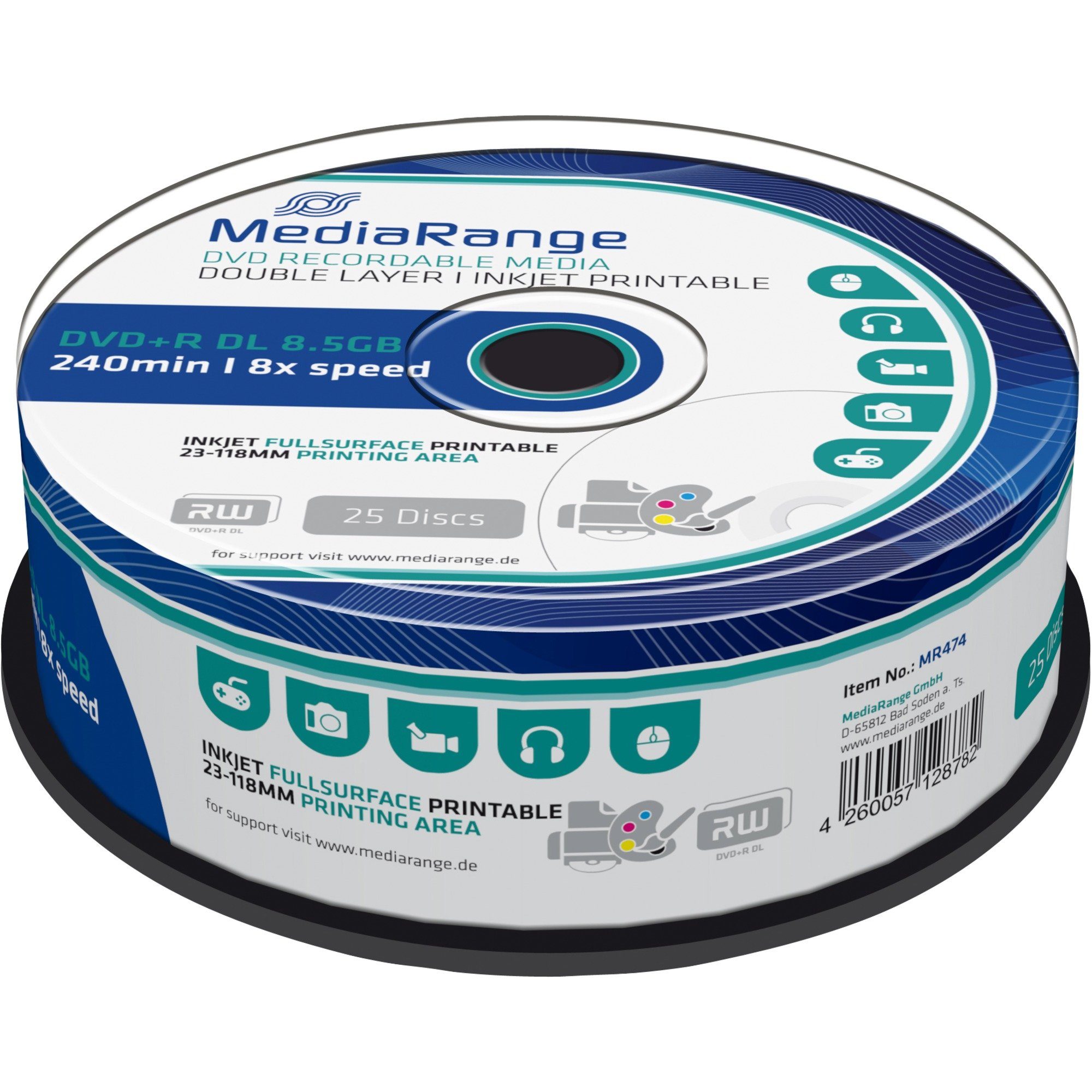 Mediarange DVD-Rohling MediaRange DVD+R DL 8,5 GB, DVD-Rohlinge, (8fach