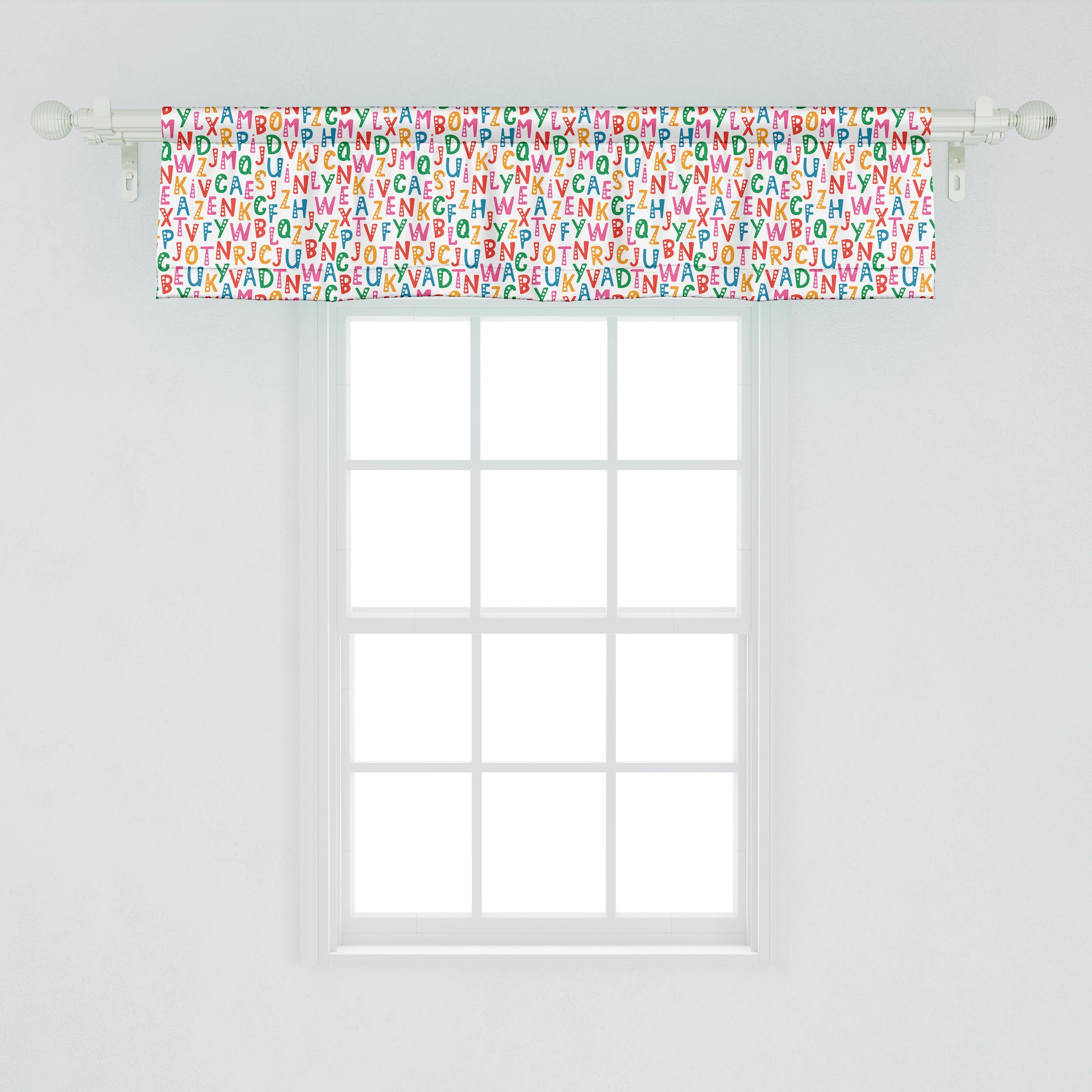 Scheibengardine Vorhang Volant für Küche Stangentasche, Charaktere Vibrant Bubbly Alphabet Microfaser, Abakuhaus, Schlafzimmer mit Dekor