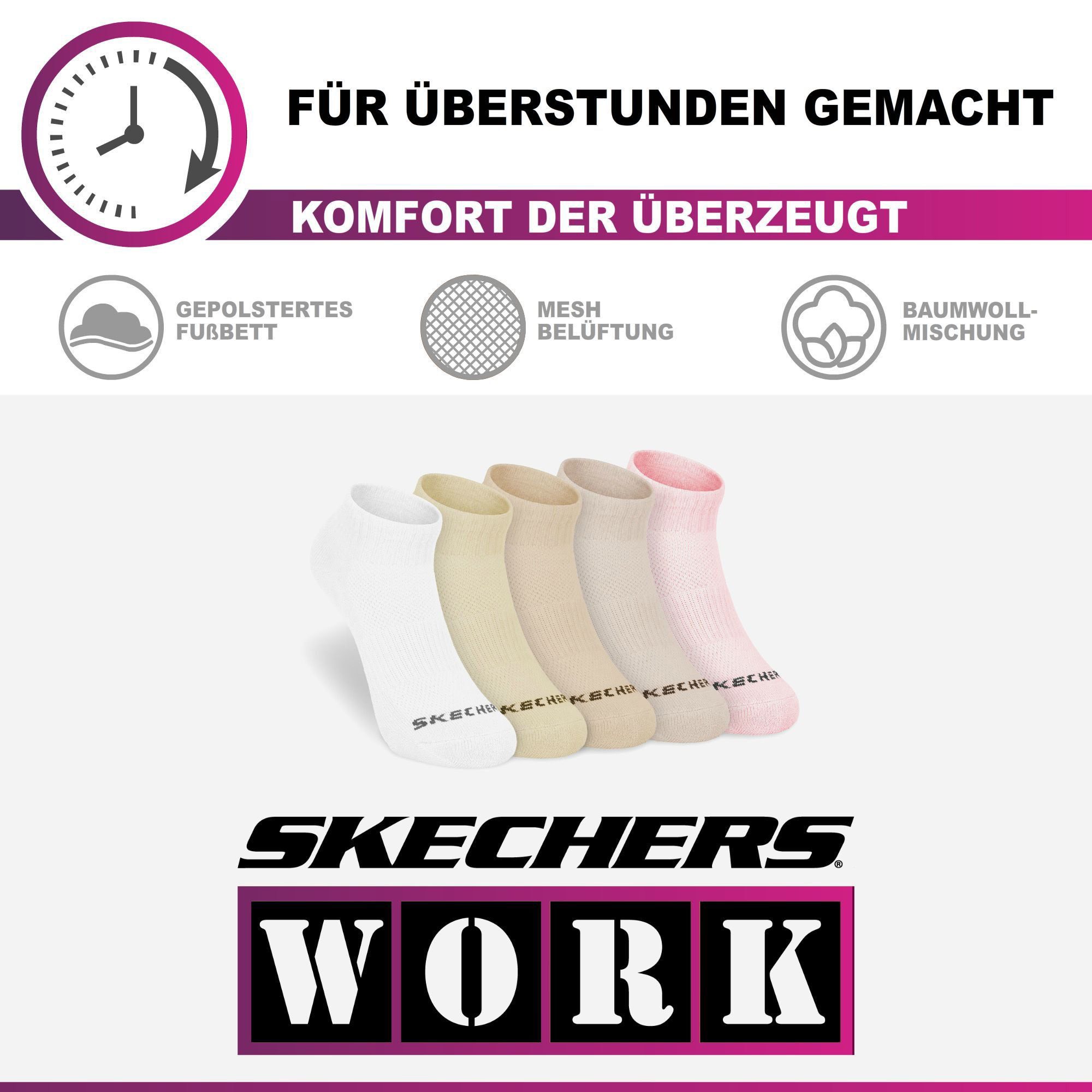 Skechers Socken für Damen und Herren Multi Pack - Mesh Belüftungstechnologie (5er, 10er, 15er und 20er Pack) Robustes Material und bequemer Tragekomfort - Gepolstertes Fußbett