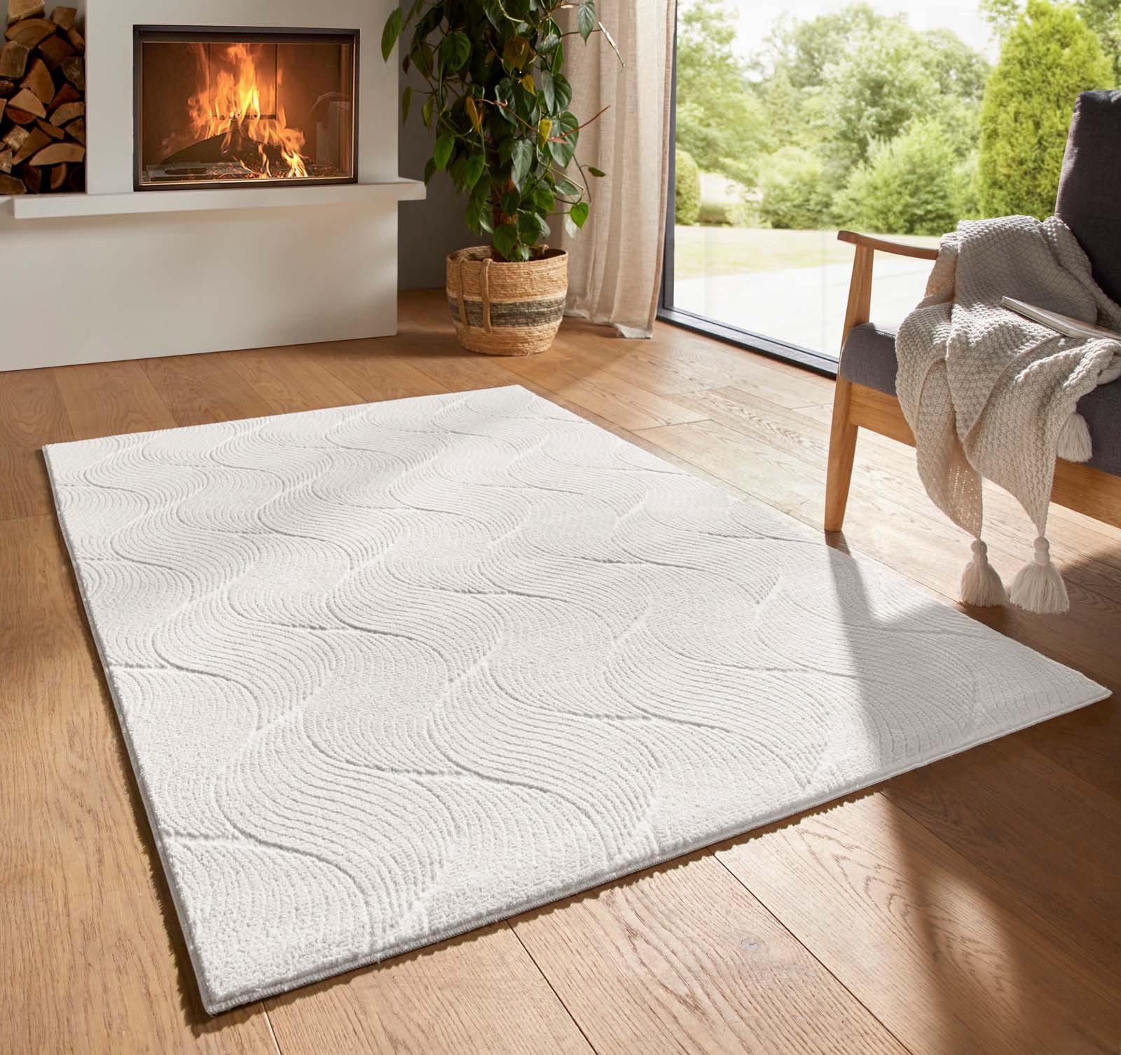 TaraCarpet Teppich TaraCarpet Homestyle 392 Shell, rechteckig, Höhe: 10 mm, Felloptik hoch-tief weich waschbar Düne creme 50x80