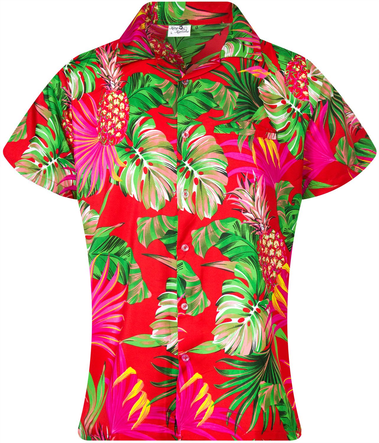King Kameha Hawaiihemd Pineapple Leaves Funky Hawaiibluse Damen Kurzarm Front-Tasche Stylish
