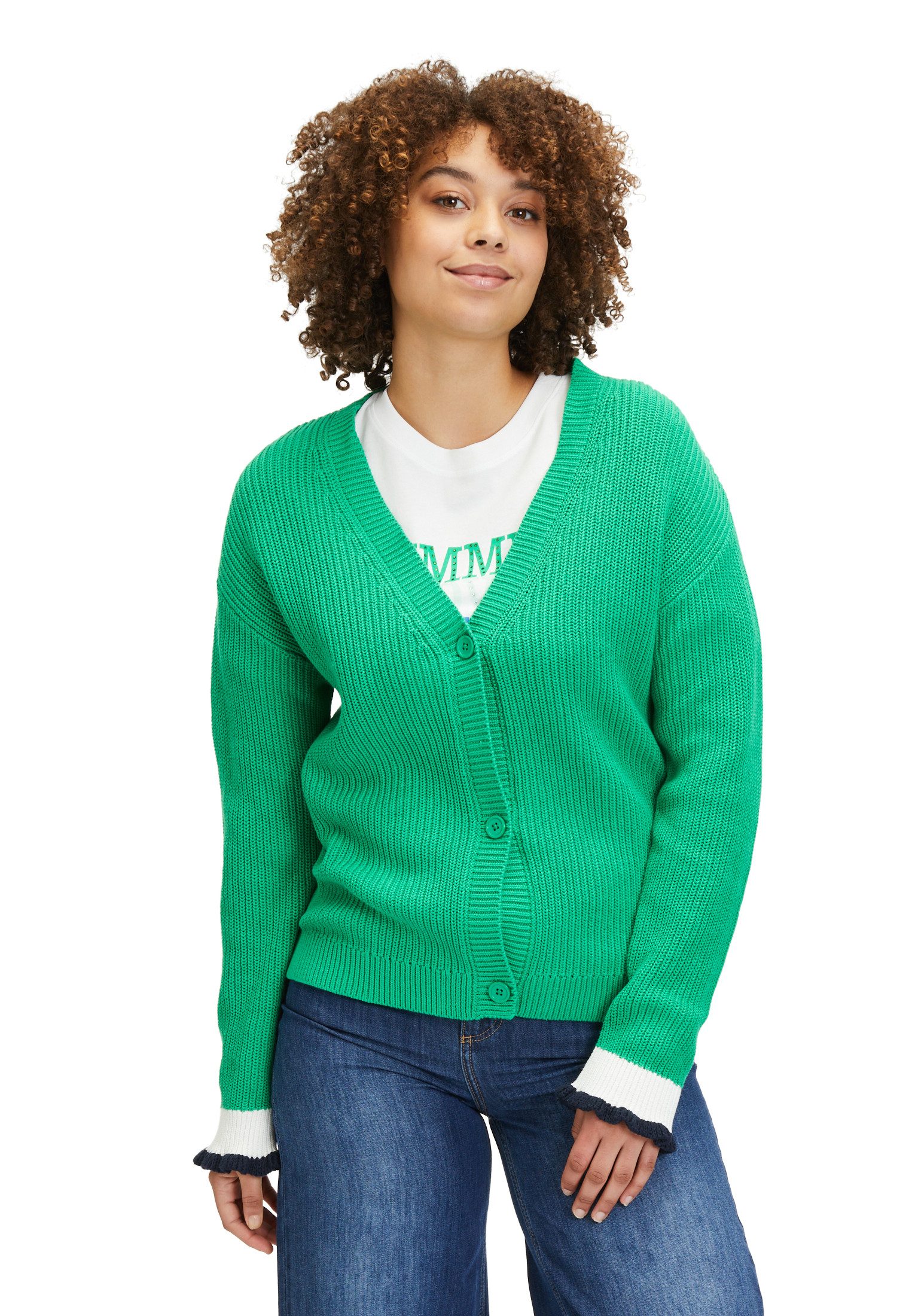 Cartoon Strickjacke Cartoon Strick-Cardigan mit V-Ausschnitt (1-tlg) Struktur