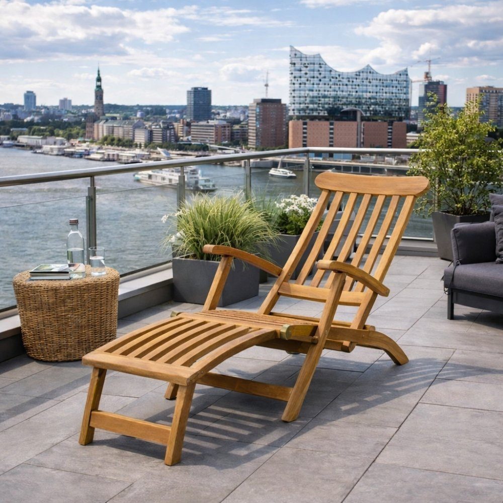 LebensWohnArt Gartenliege Teak Liegestuhl KURSI Teak Sonnenliege Deckchair