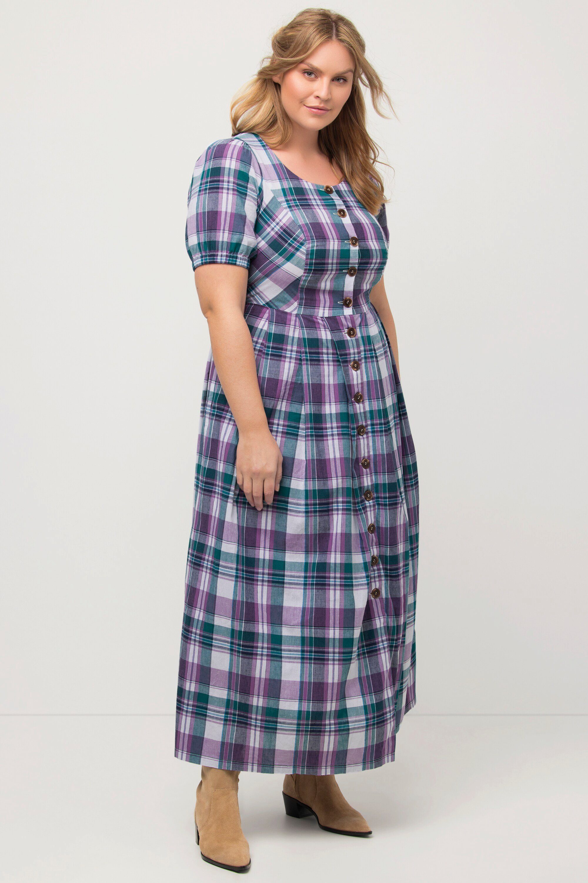 Ulla Popken Dirndl Midikleid Karo Leinenmix günstig online kaufen