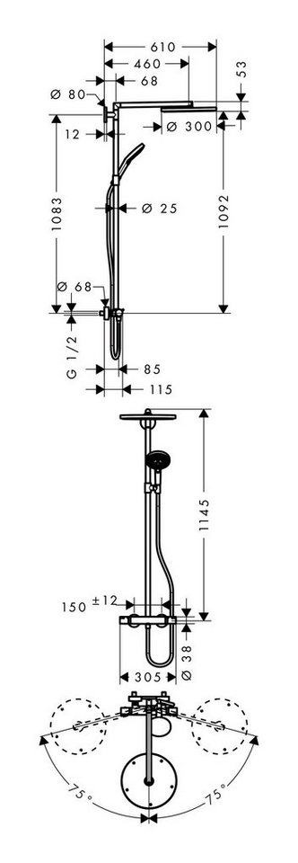 Thumbnail - hansgrohe Duschsystem Raindance S Showerpipe, Höhe 114.5 cm, 300 1jet mit Thermostat - Chrom