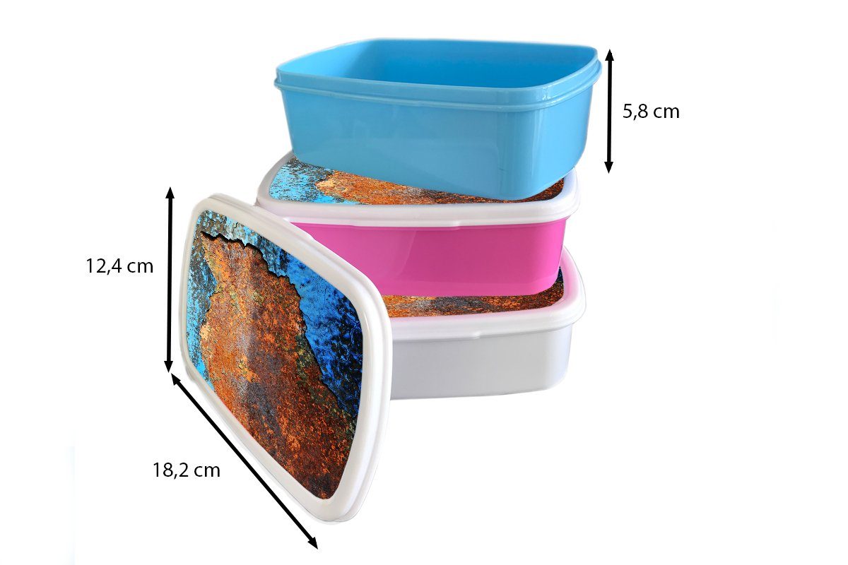 MuchoWow Lunchbox Industriell - Metalle Erwachsene, Mädchen - Kinder Brotbox Rost weiß (2-tlg), für Vintage, Brotdose, - und und Jungs für Kunststoff