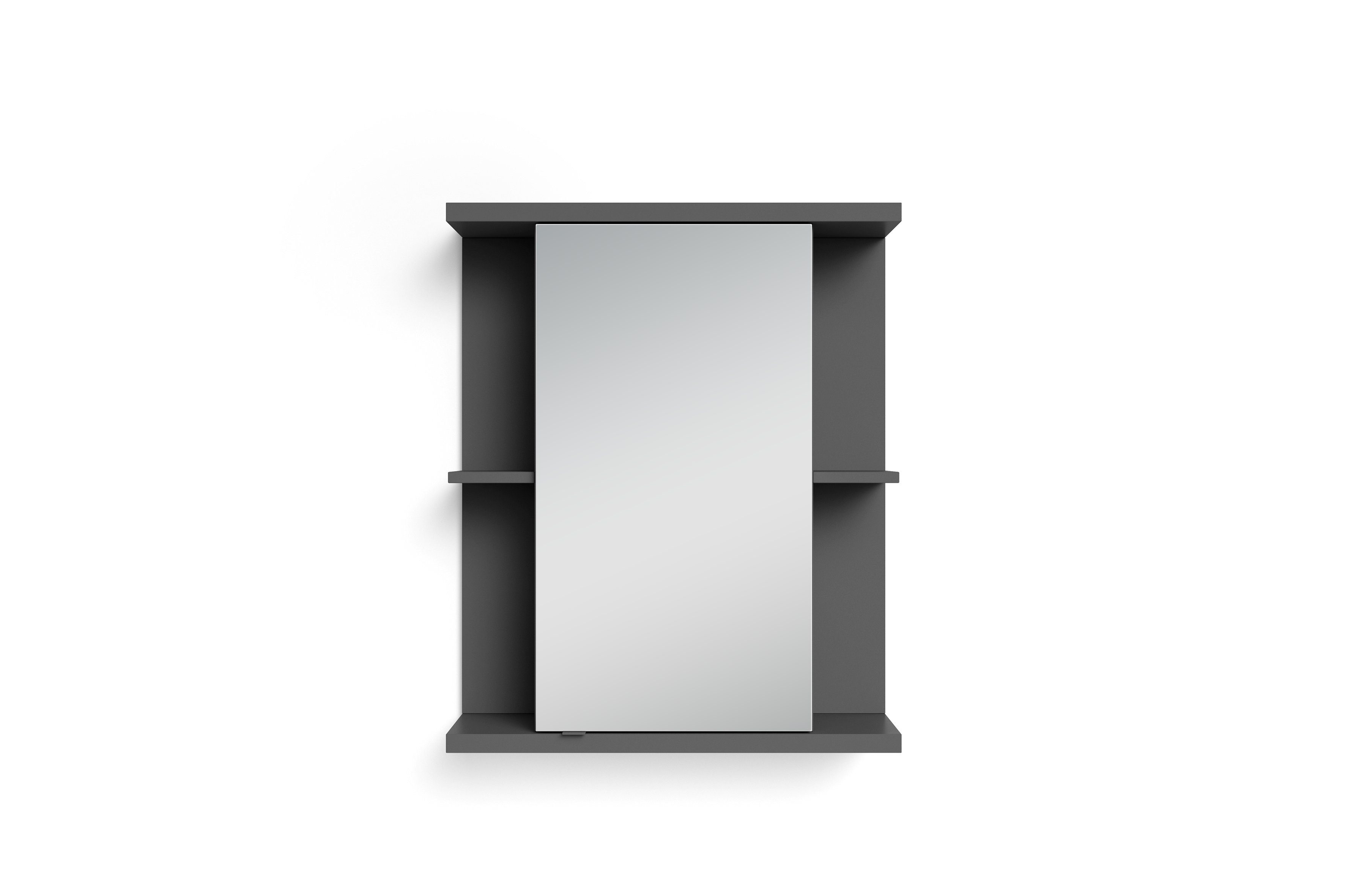 byLIVING Spiegelschrank verdeckte 3 (in Anthrazit, NEBRASKA anthrazit schwarz Eiche-Optik, / oder Fächer) mit 4 | Spiegeltür Fächer Weiß offene
