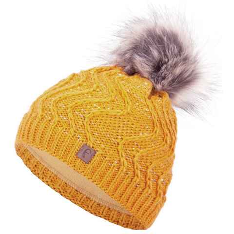 Faera Bommelmütze Wintermütze Damen Pailletten Mütze Beanie Haube gefüttert Strickmütze