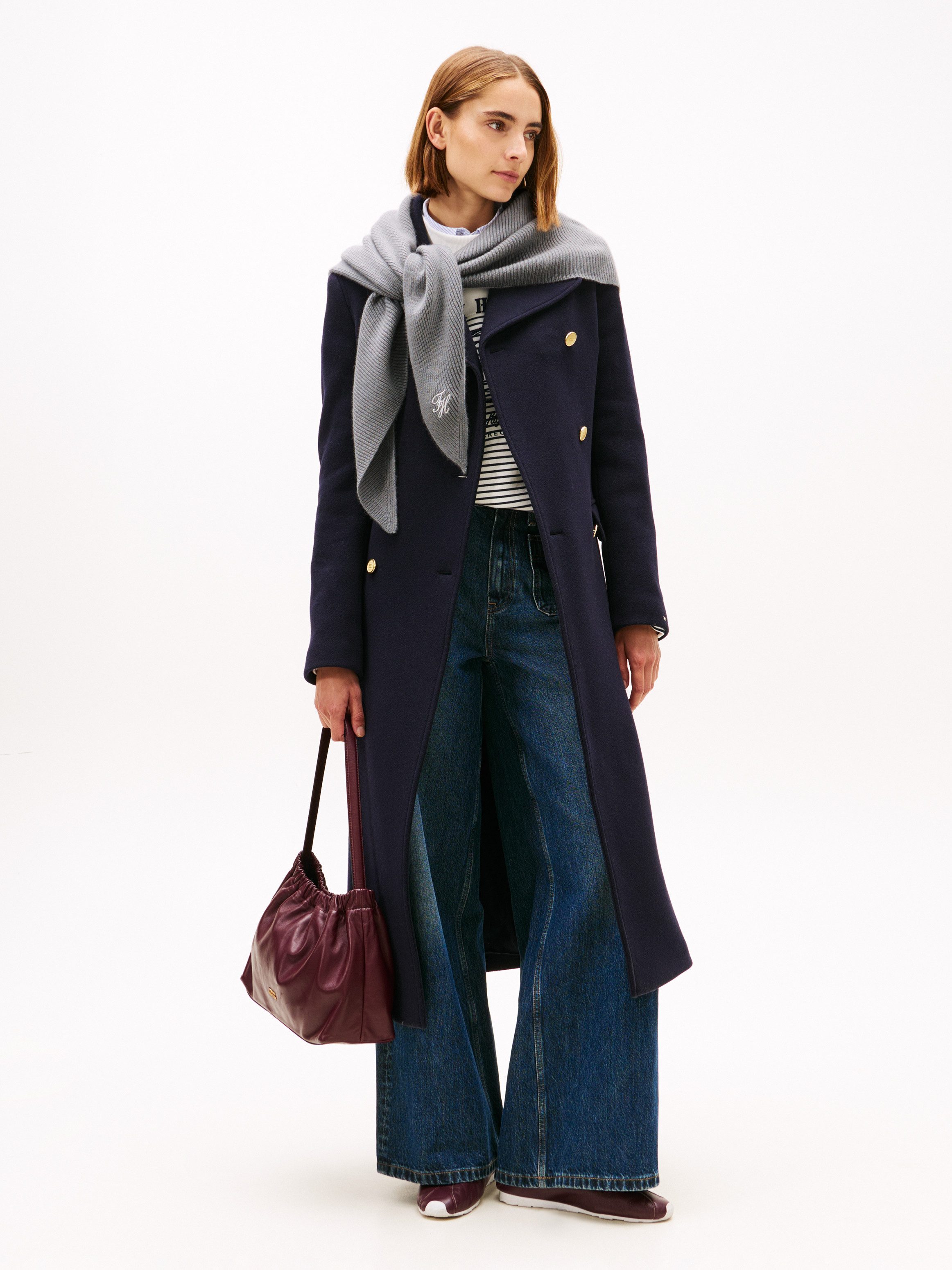 Tommy Hilfiger Dreieckstuch TOMMY SCRIPT CASH, aus Kaschmirmix mit Logo-Stickerei, Maße 150 x 110 cm