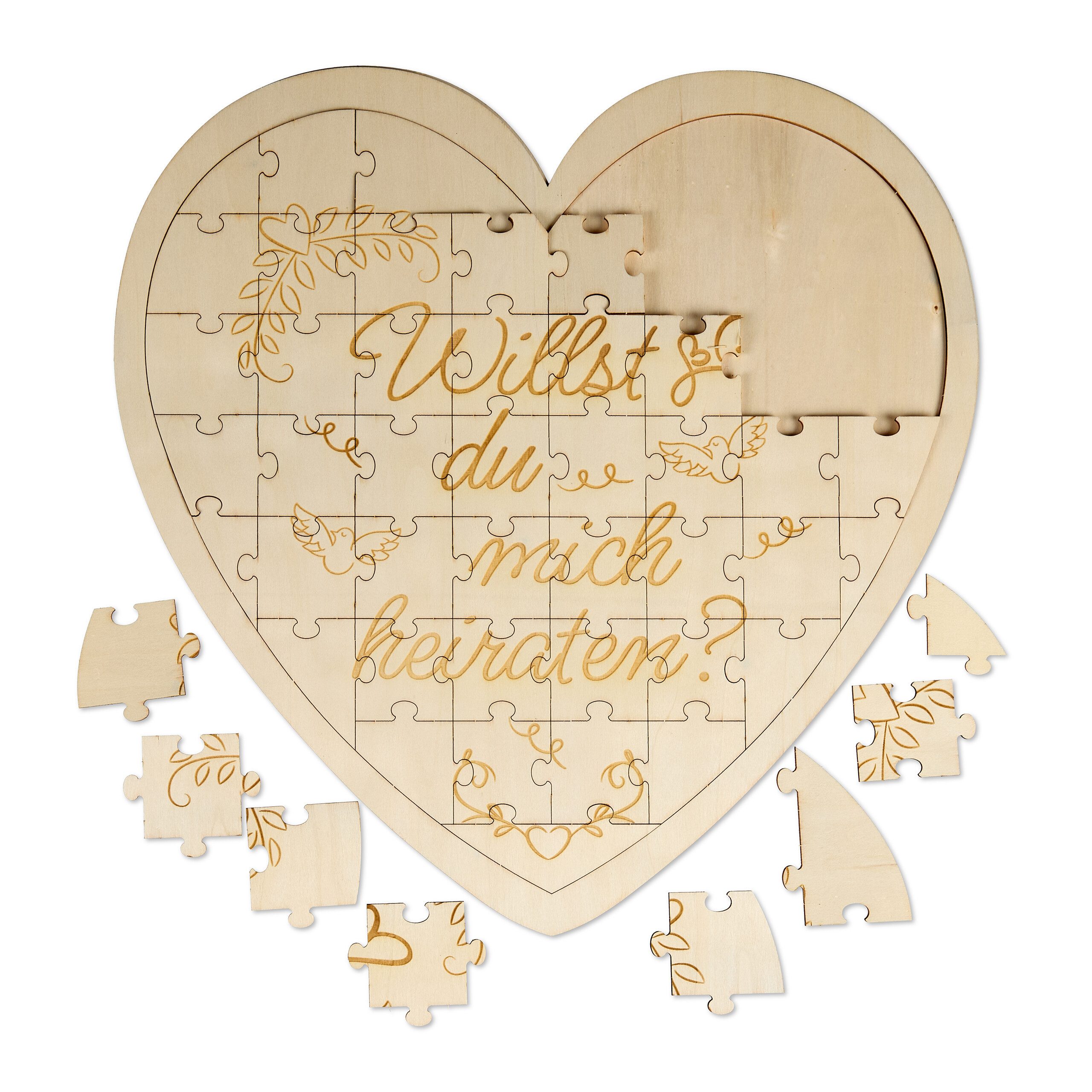 relaxdays Puzzle Herzpuzzle mit graviertem Spruch, 49 Puzzleteile, A
