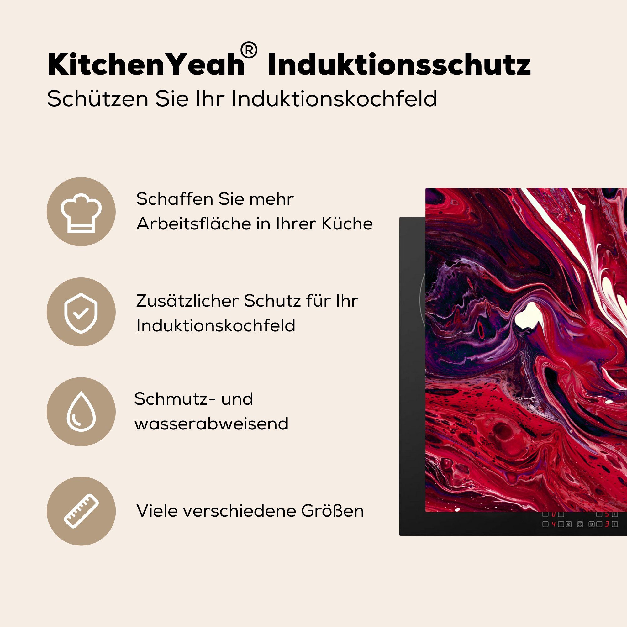 Schutz (1 MuchoWow cm, Magenta, Farbe Vinyl, tlg), Aquarell - - Herdblende-/Abdeckplatte küche, für die 81x52 Rosa - Ceranfeldabdeckung Induktionskochfeld