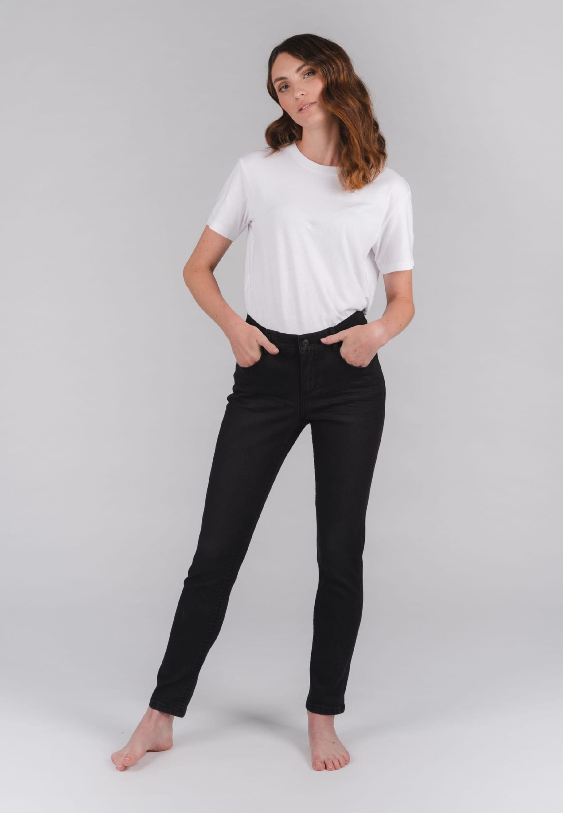 Mit anthrazit Jeans ANGELS One Size Slim-fit-Jeans Label-Applikationen Stretch-bund mit